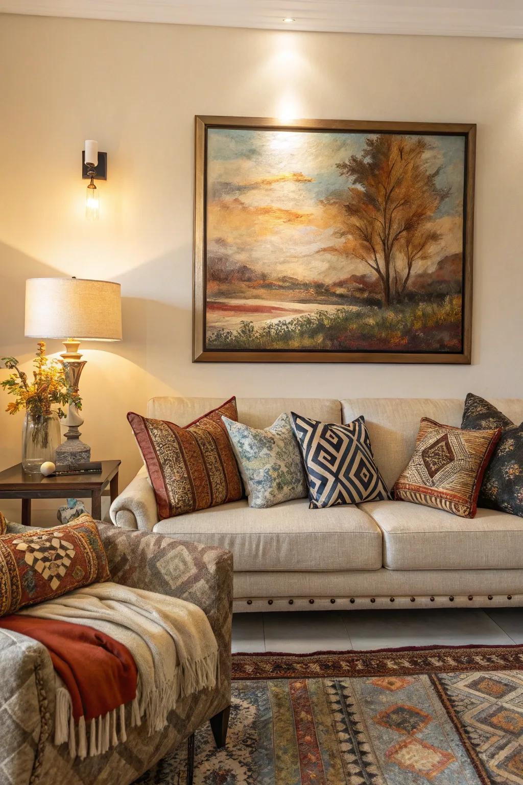 Coordinating decor enhances the artwork's impact.