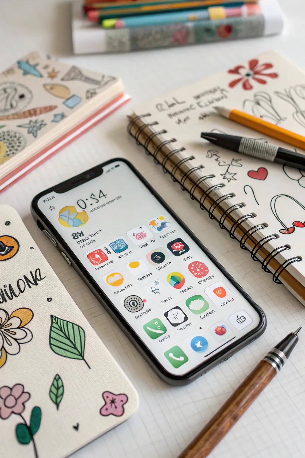 Scribble-style graphics instill a playful, artistic ambiance onto your screen.