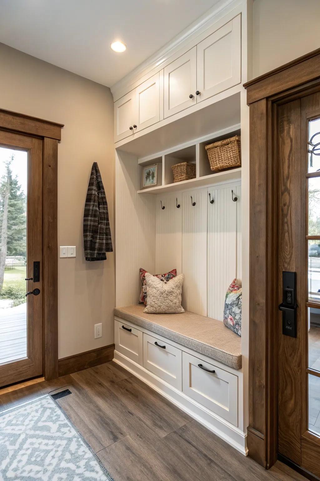 A practical bench adds seating and storage.
