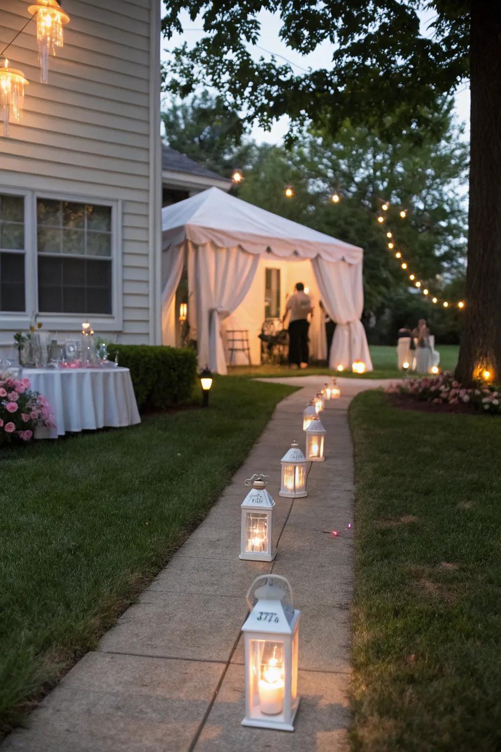 An illuminated path appends enchantment and directs attendees to the portal.