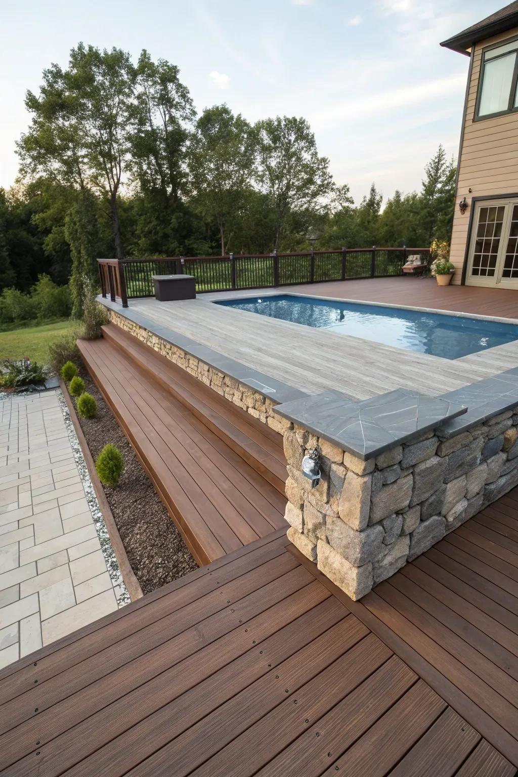 Blending materials adds texture and intrigue to your deck.