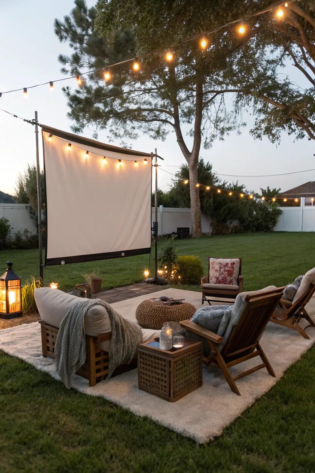 An outdoor movie display adds a cinematic touch to your evening.