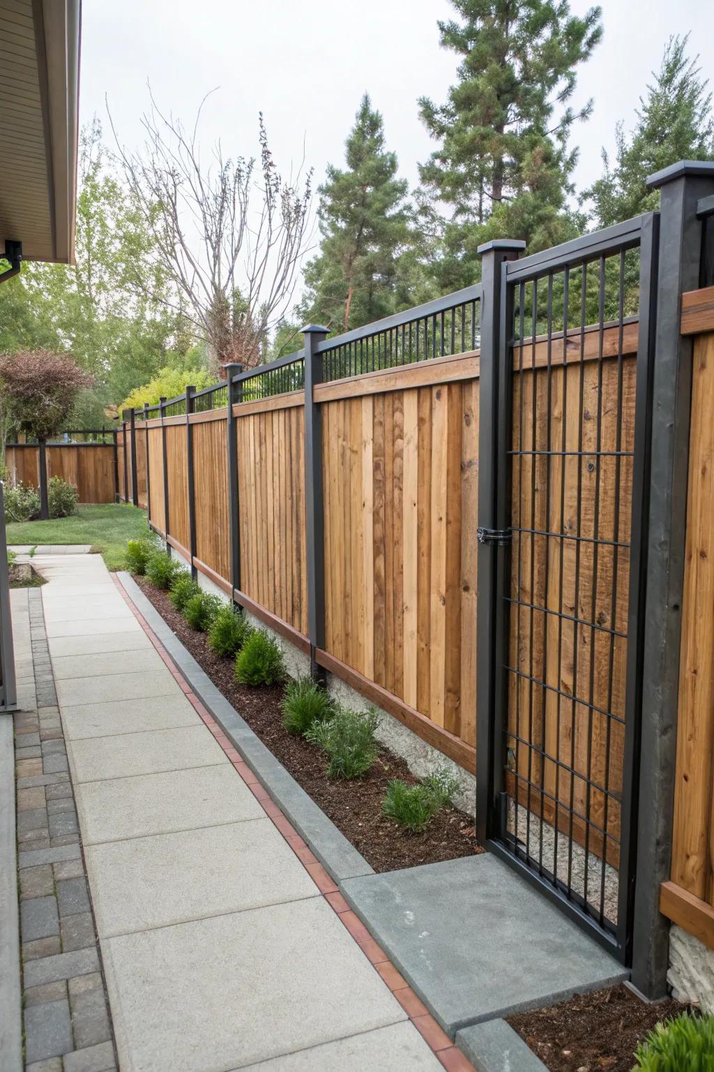 Combining timber and metal crafts a distinct textured fence.