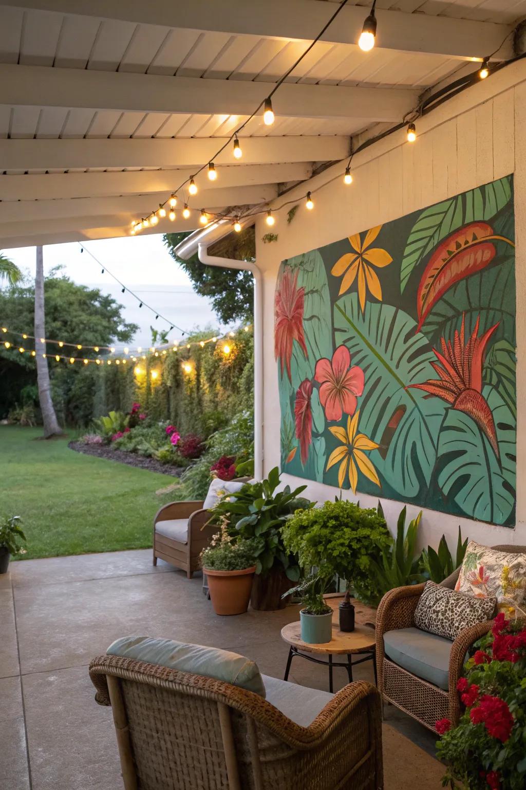 An artistic accent façade infuses a burst of individuality into a patio.