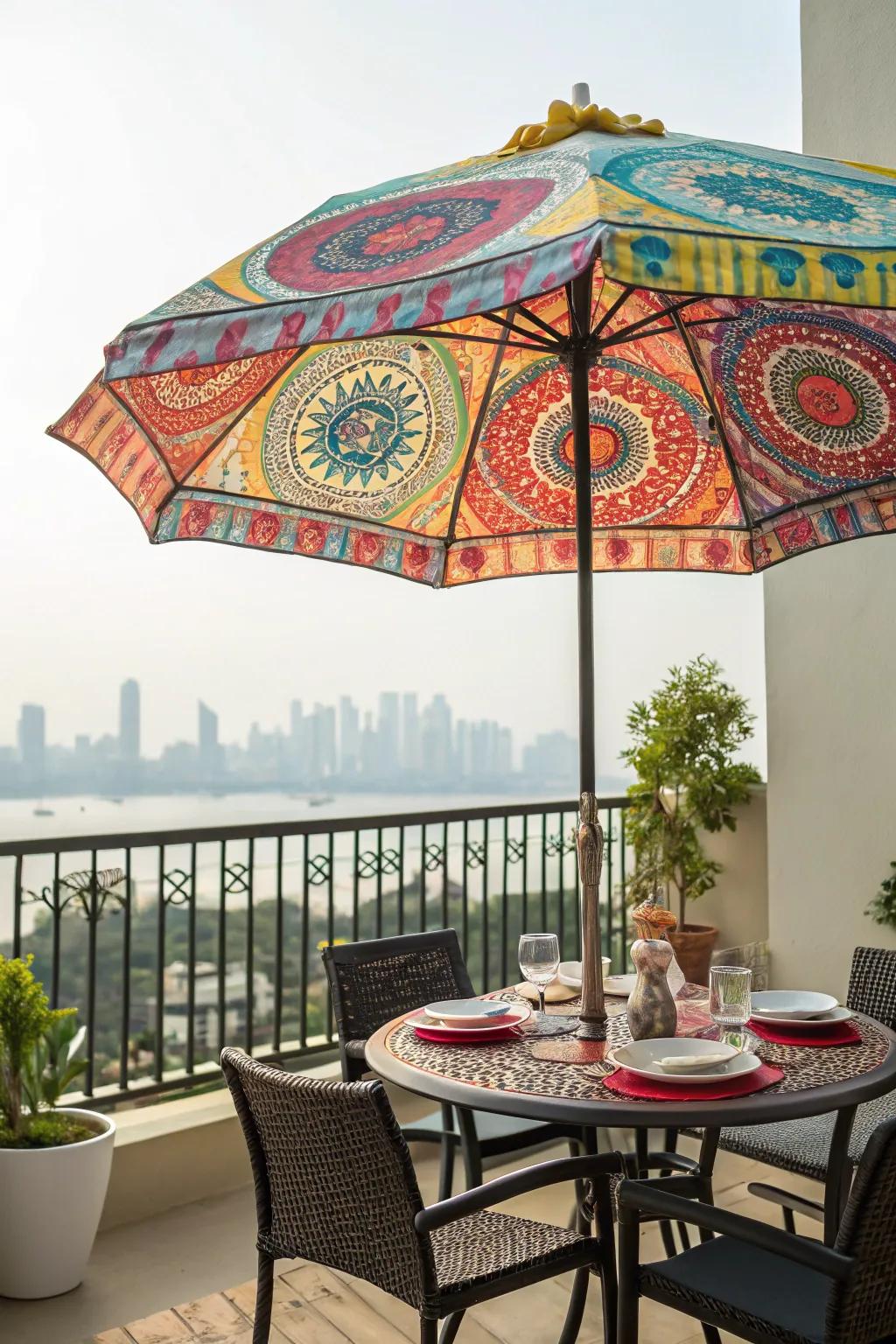 Eclectic umbrellas contribute personality and shade to your space.