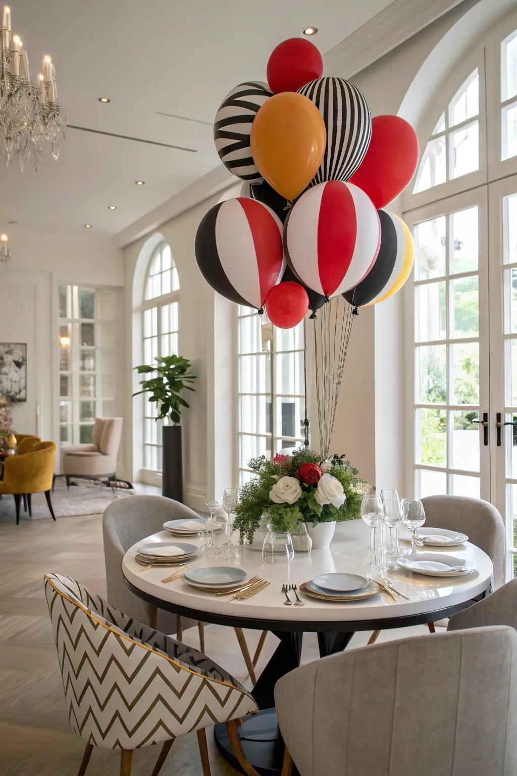 Geometric balloons infuse a modern inflection into decor.