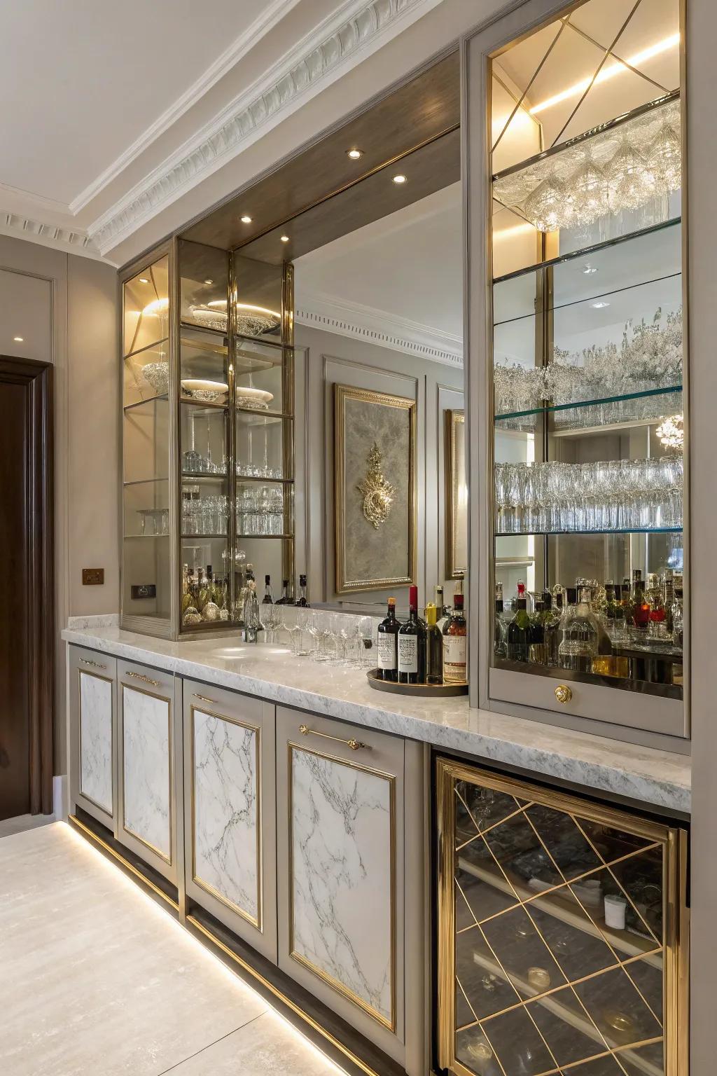 Lavish decorative accents enhance the style of your home bar.