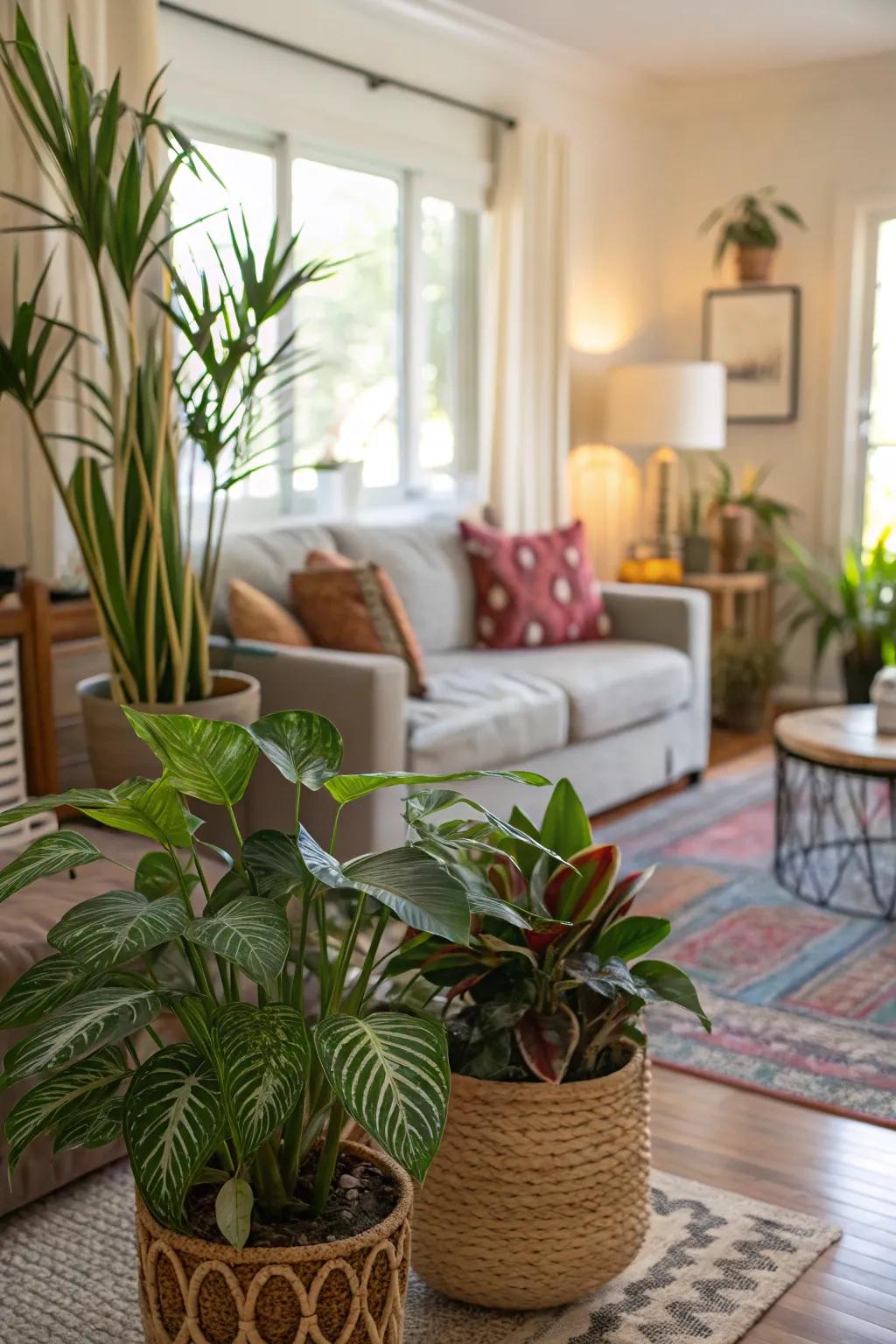 Interior vegetation improves the room's unspoiled splendor