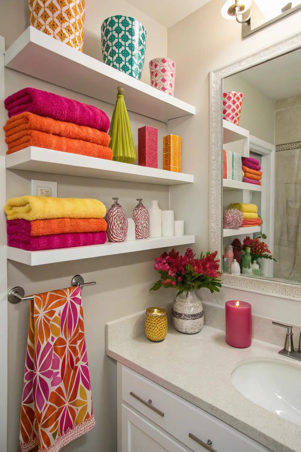 Bold highlights introduce vibrancy to your floating shelves.