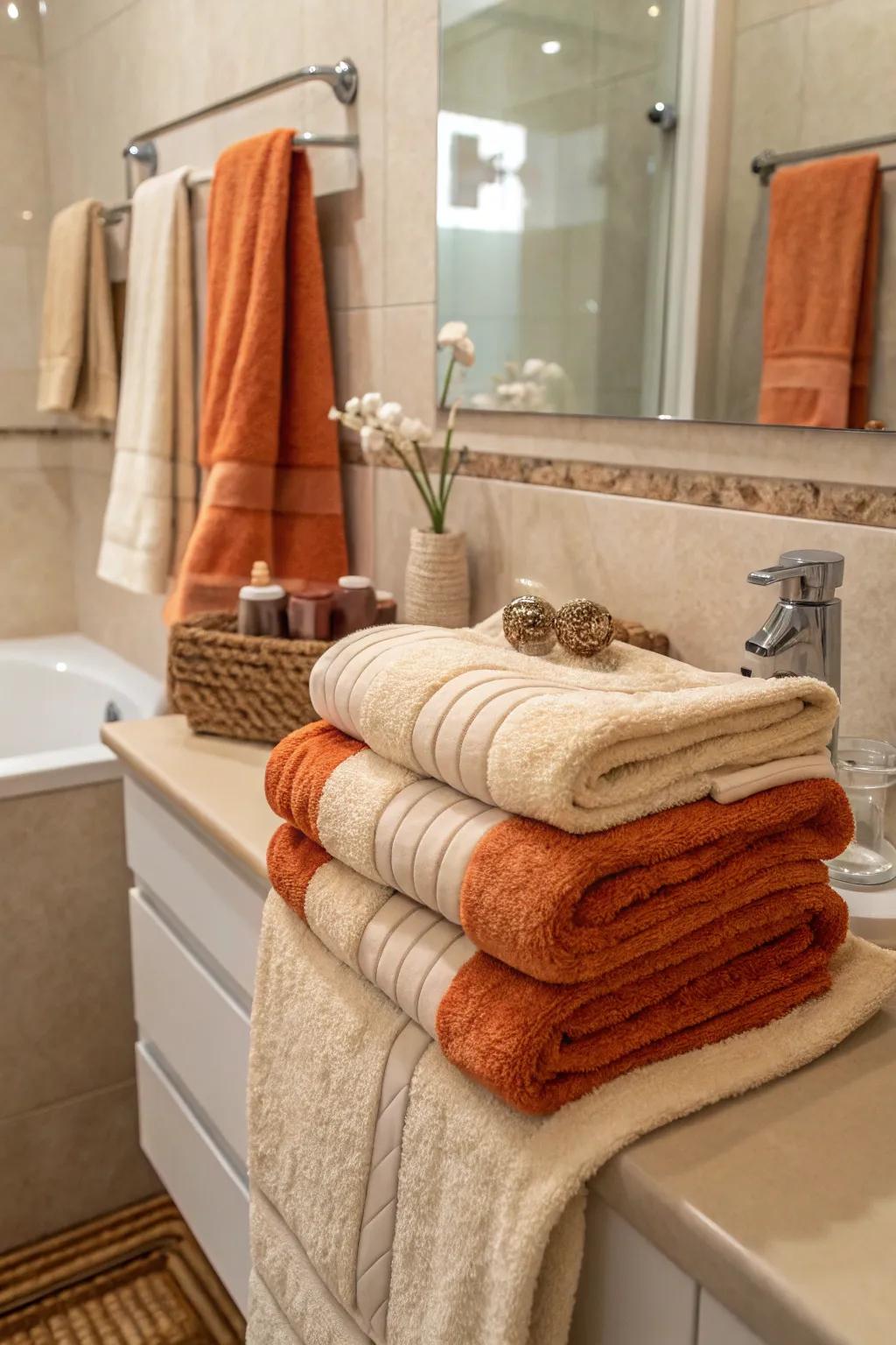 Saffron and beige weaves provide warmth and comfort.