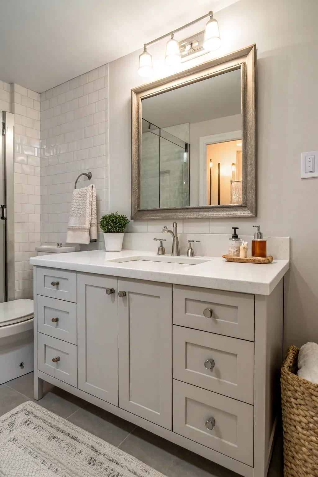 Neutral hues create a serene and timeless bathroom.