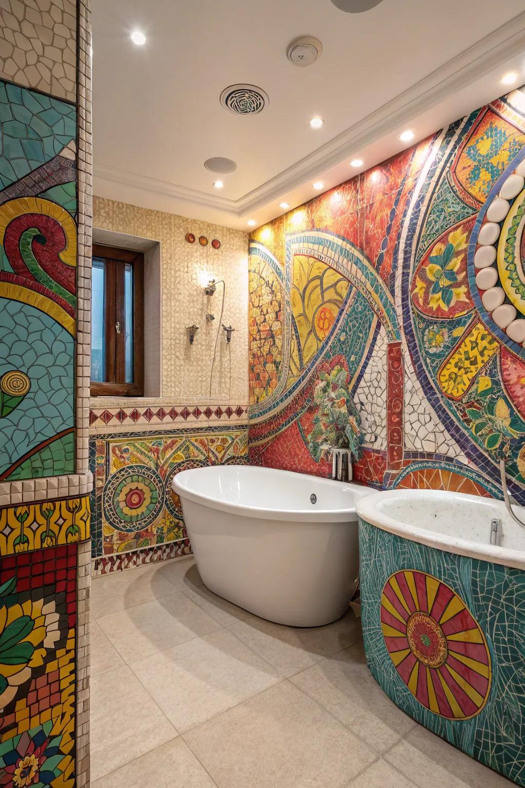 Transform your bathtub into a masterpiece with creative mosaic tile embellishments.