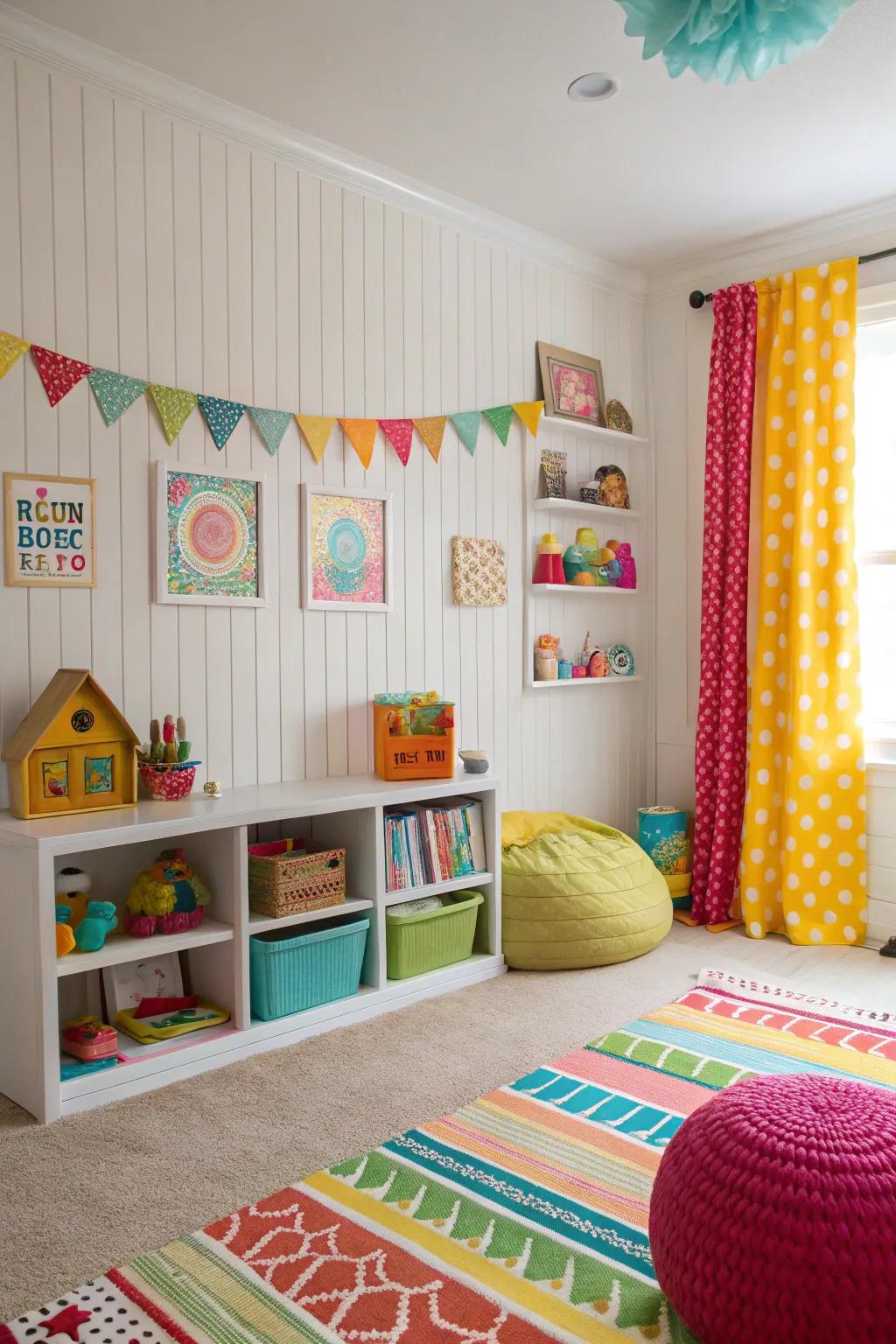 A inventive youngster's space with a paneling feature divider.