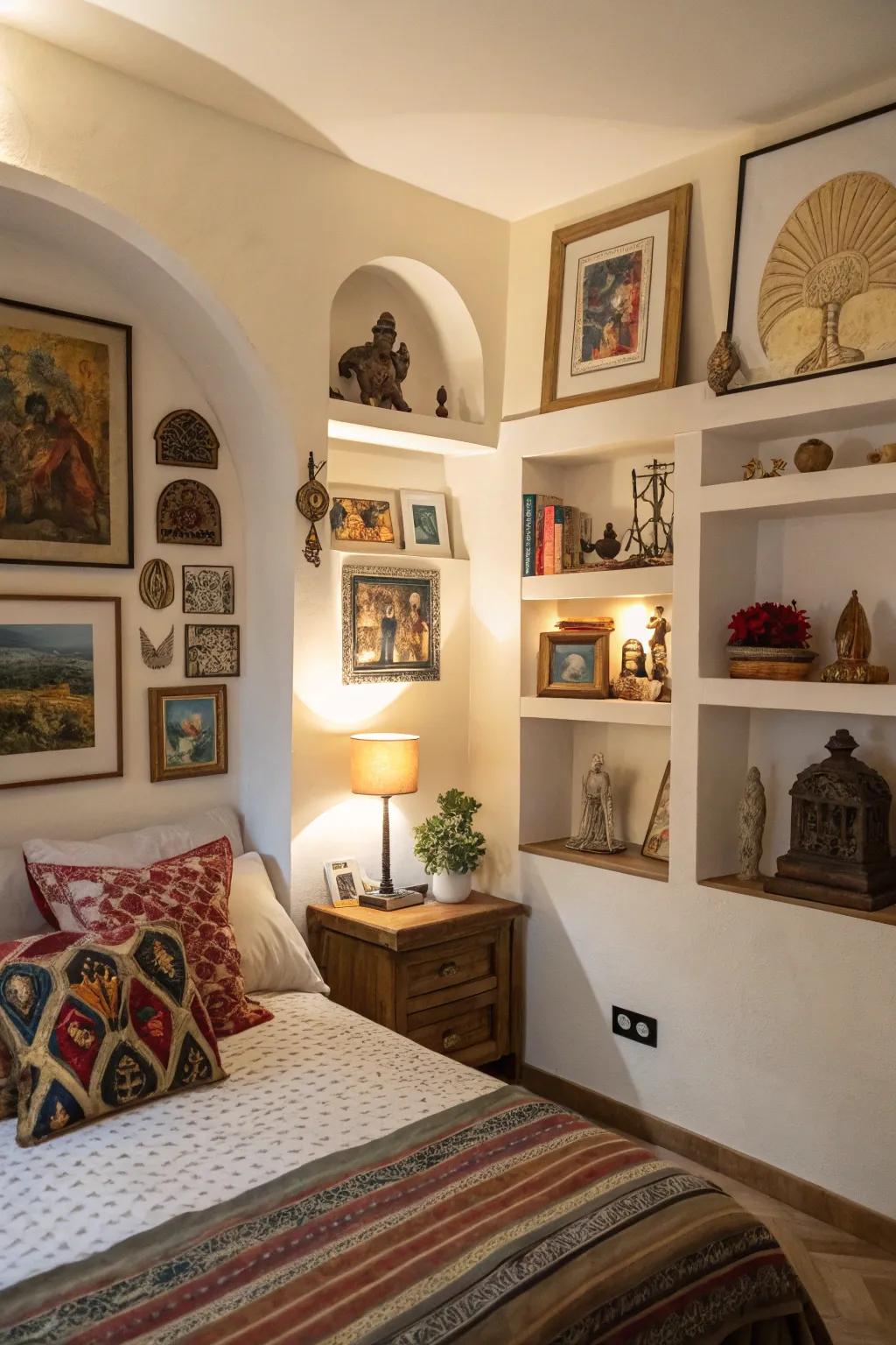 Express your individual flair by incorporating artful exhibition recesses.