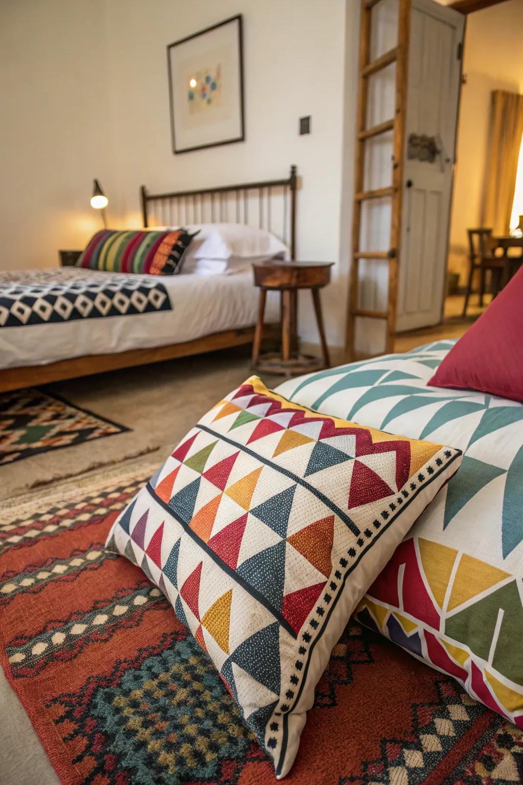 A bedroom energized through the vibrancy of textures.