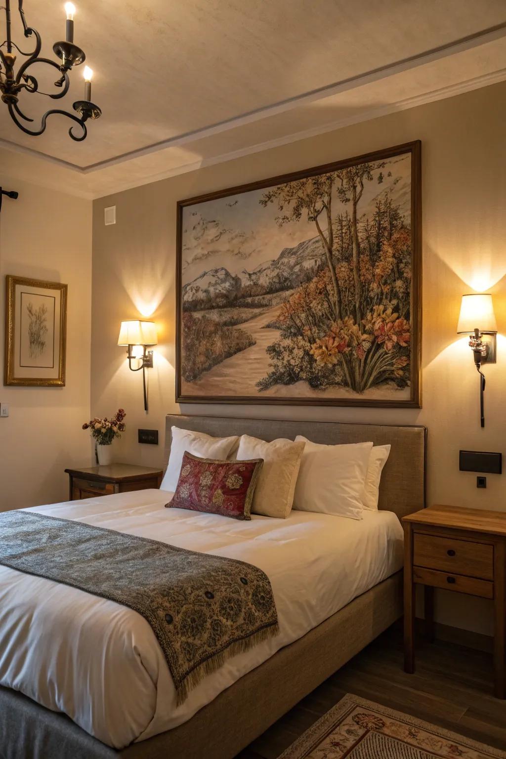 Luminaires spotlight artistic works, transforming them into a focal point.