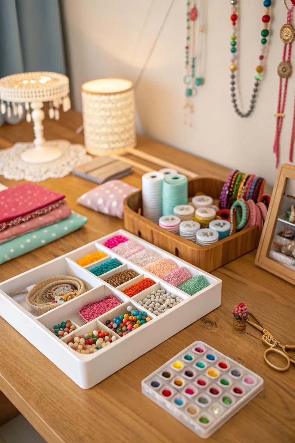 A home craft station designed for making personalized accessories.