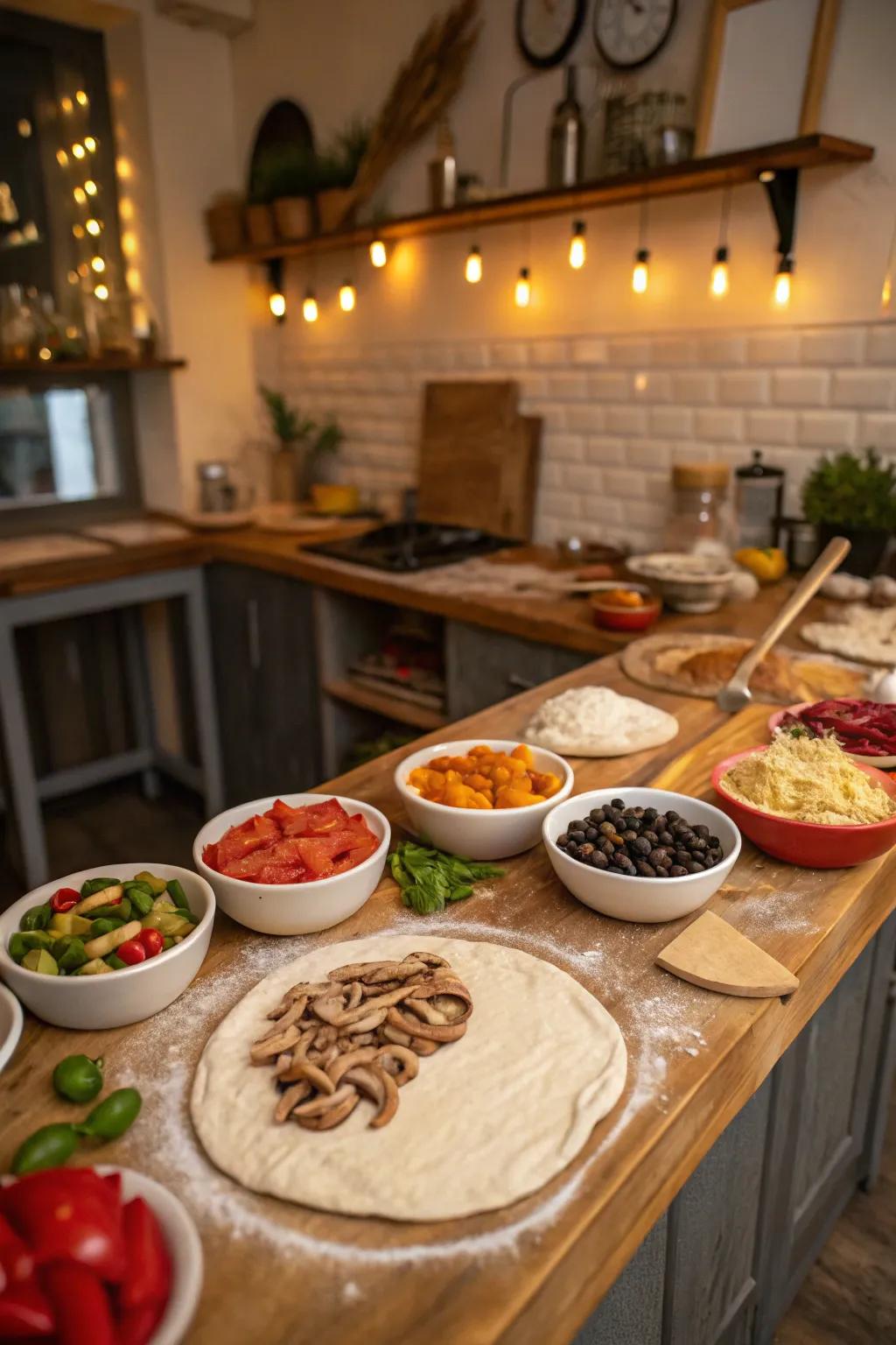 A DIY pizza party allows guests to create their own tasty slices.