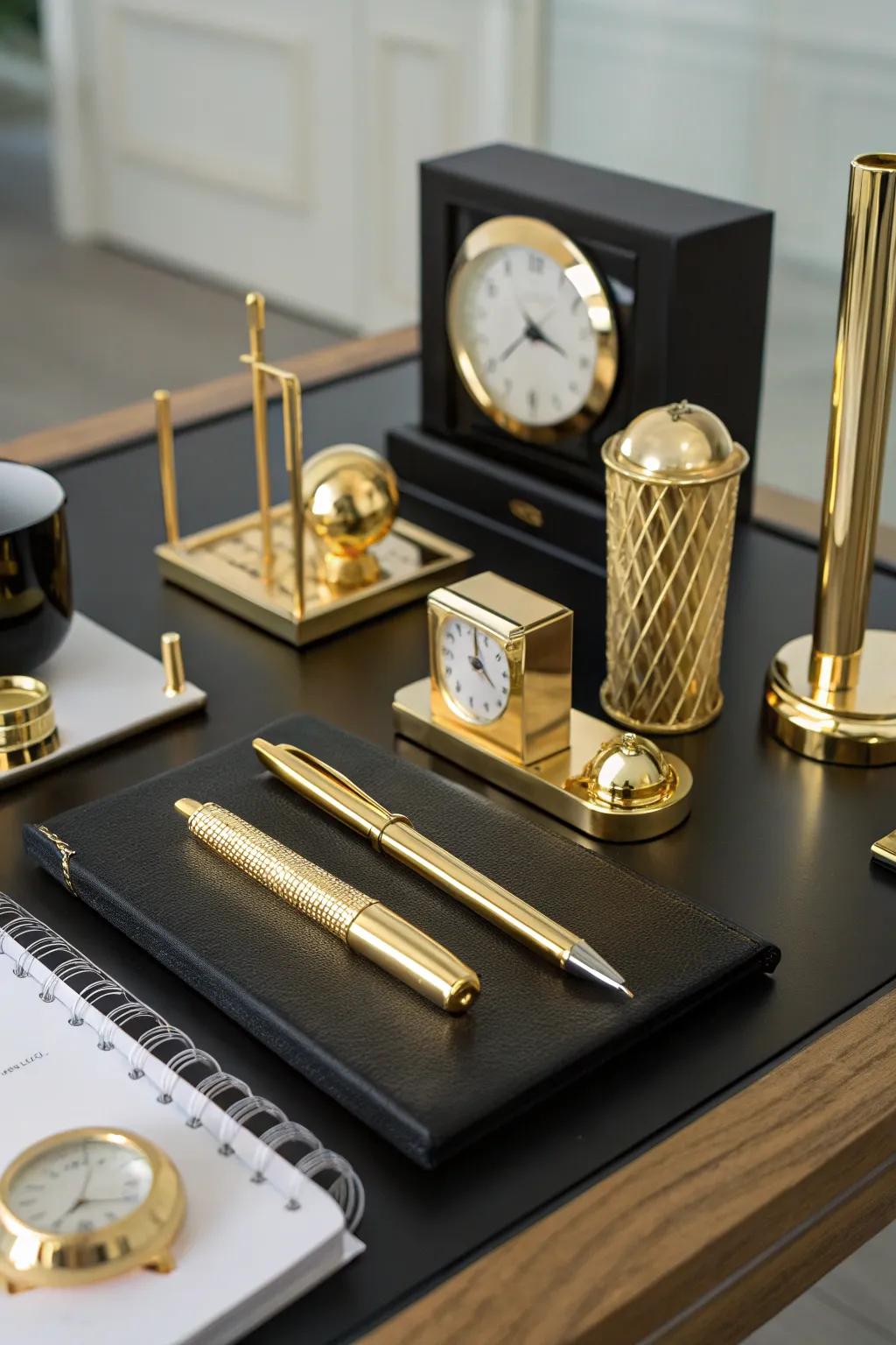 Gilded desk ornaments enhance your workspace with elegance and practicality.