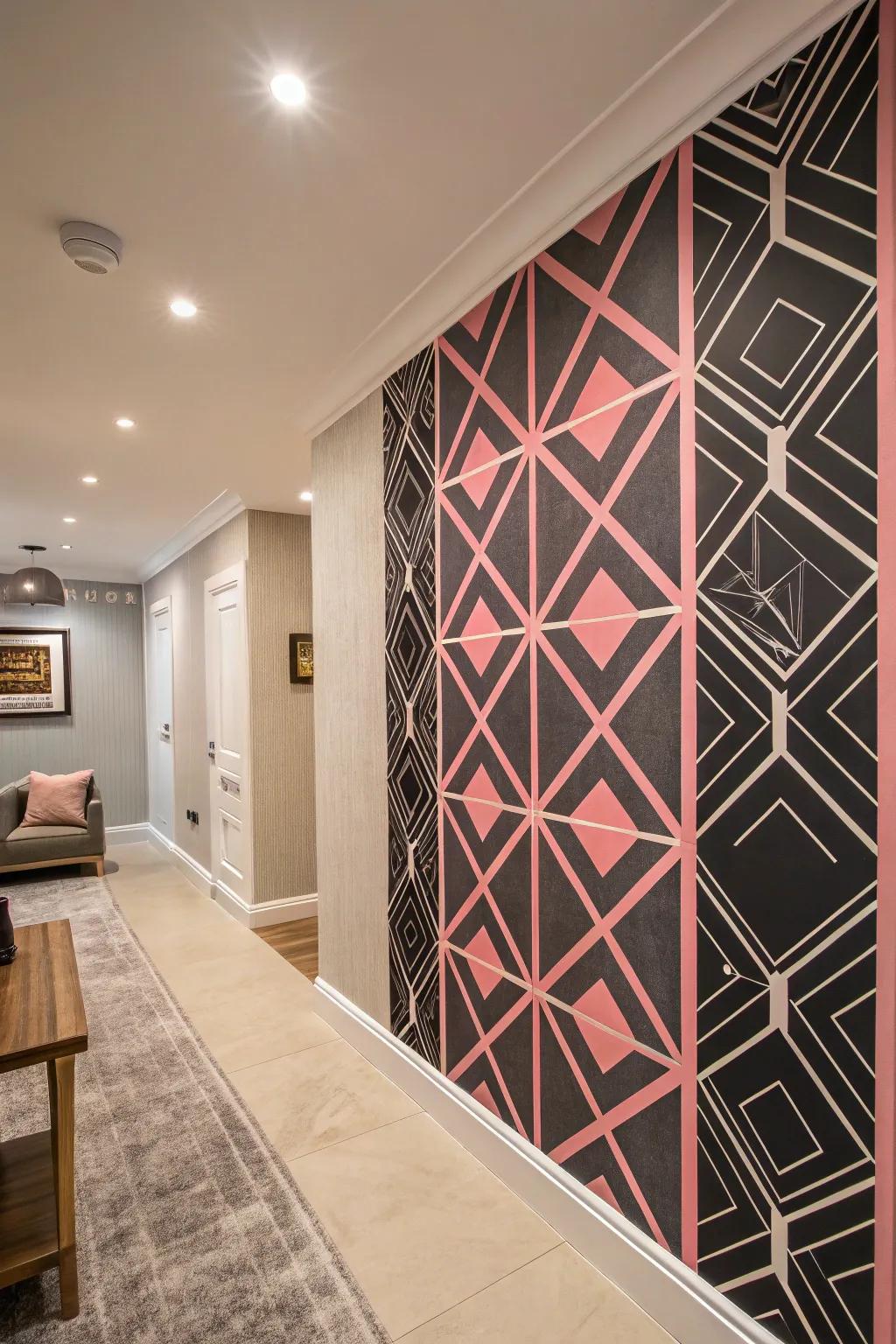 Geometric designs infuse the room with energy and movement.