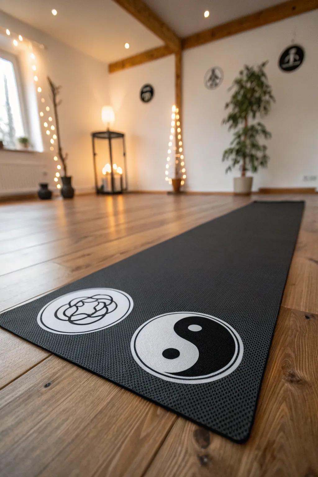 Yin and Yang stickers enhancing a calming yoga space.