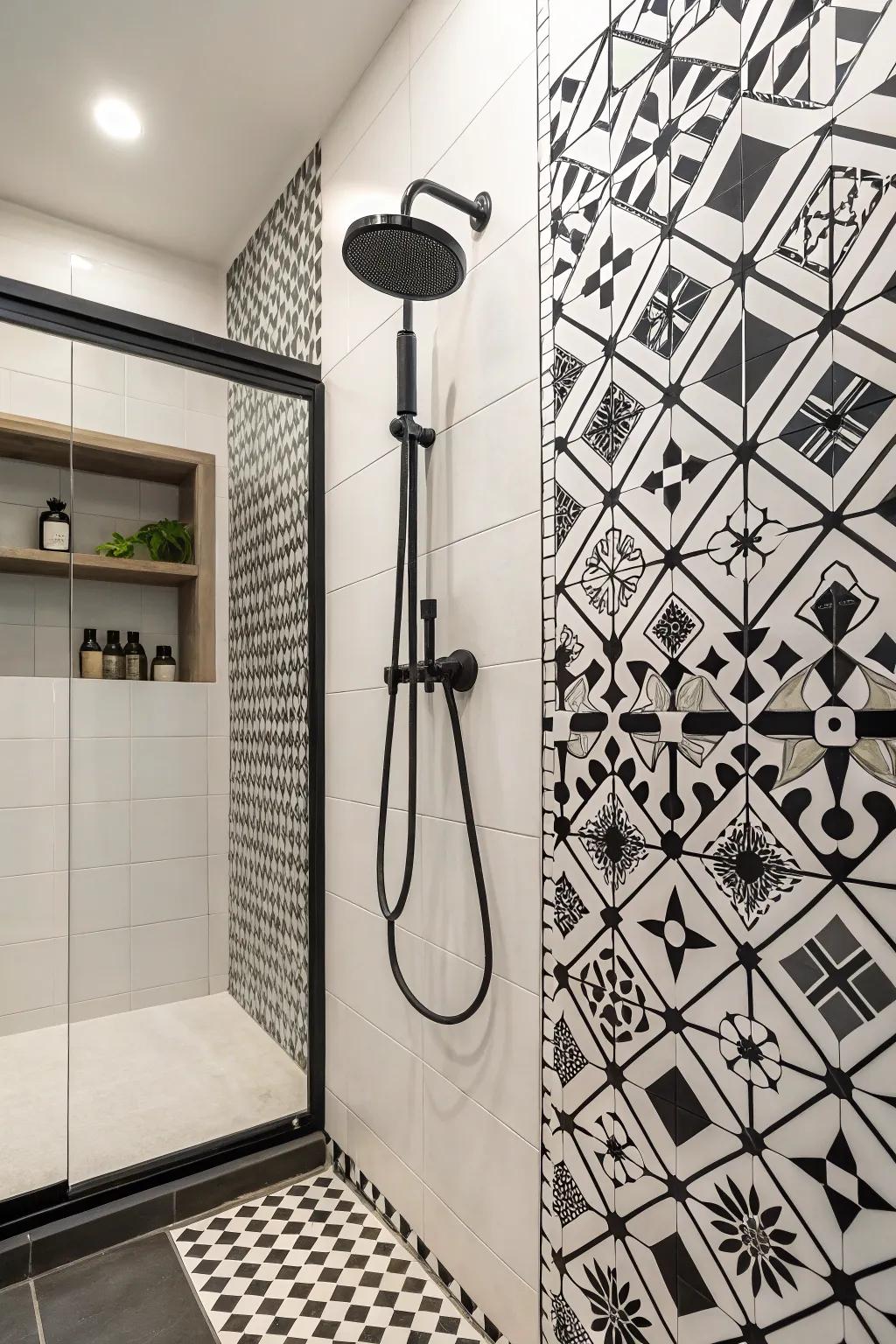 Monochromatic decor complements the tile design.