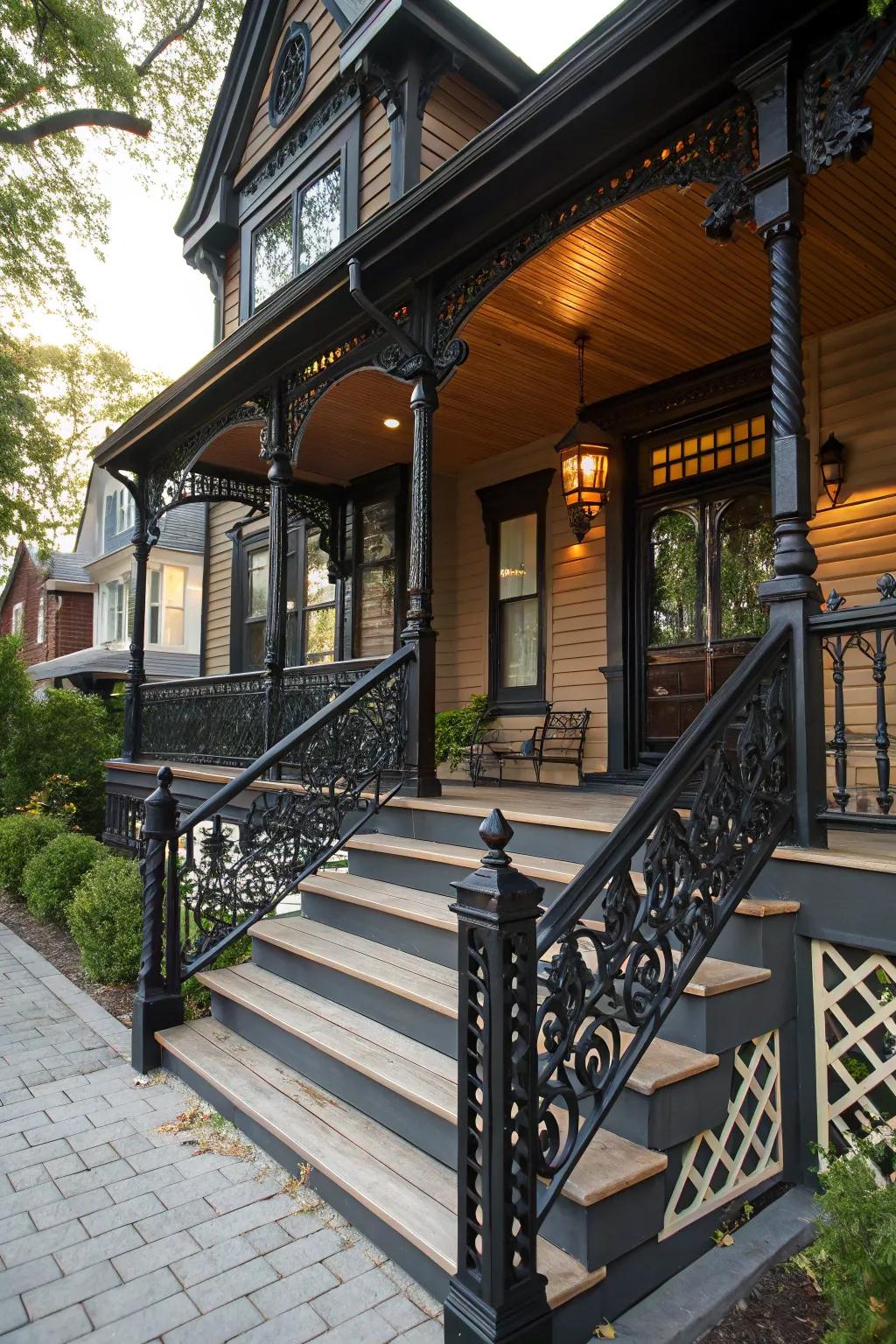 Create an impact using bold, all-black railings.