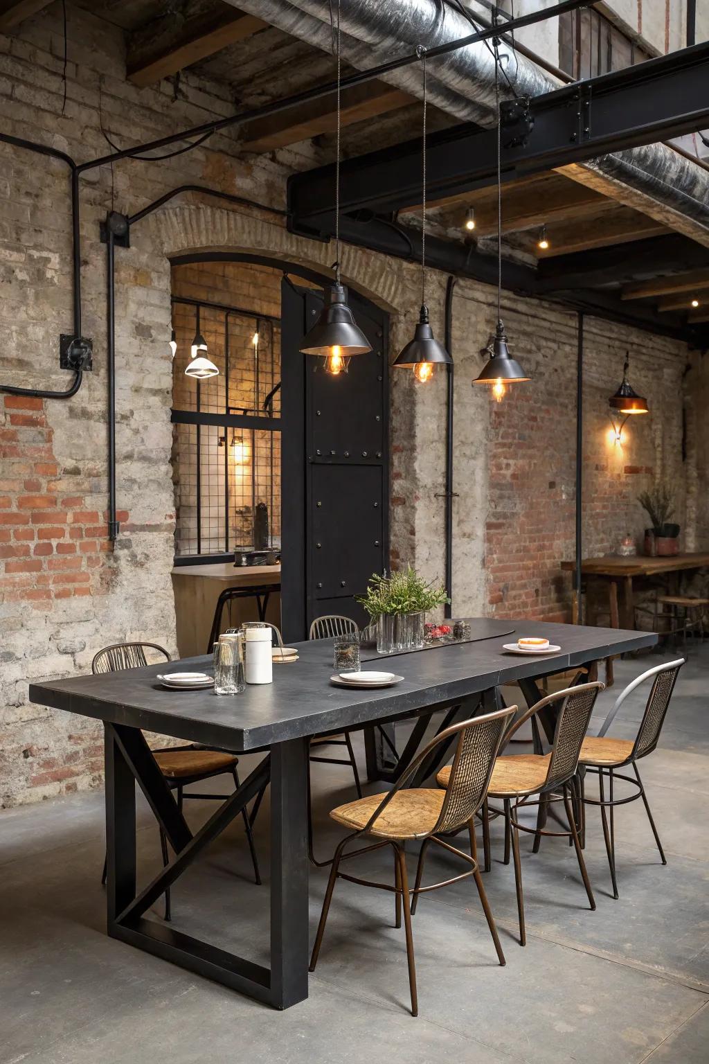 Industrial edge achieved with metal and concrete.