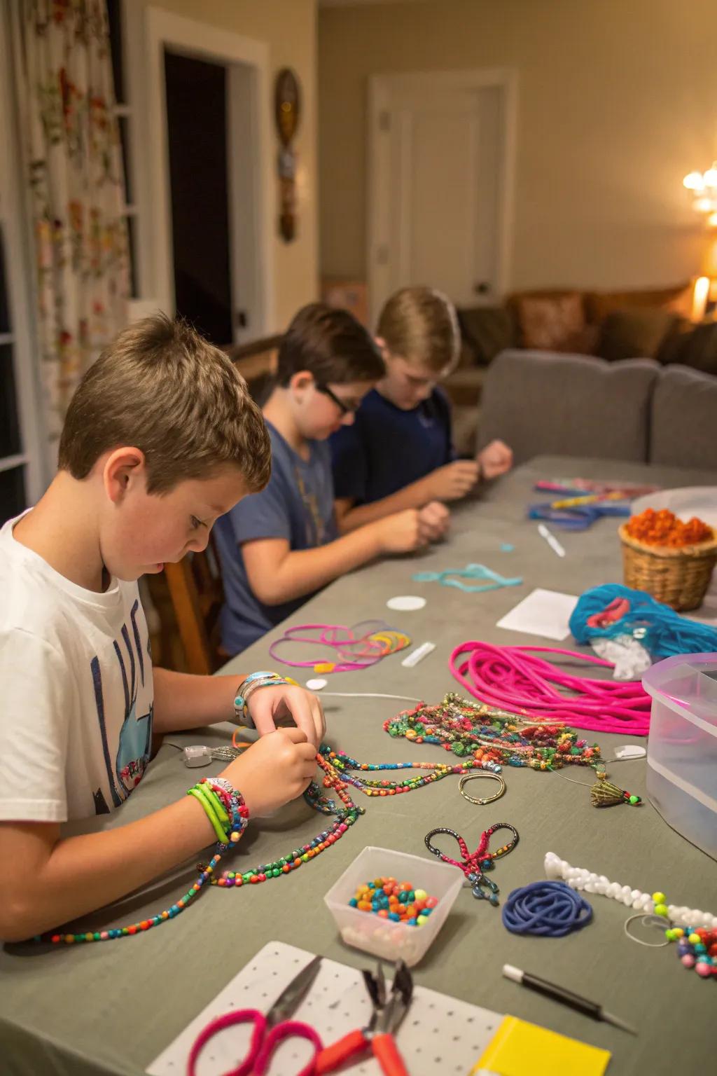 Encourage imagination using a handicraft corner brimming with fun supplies.