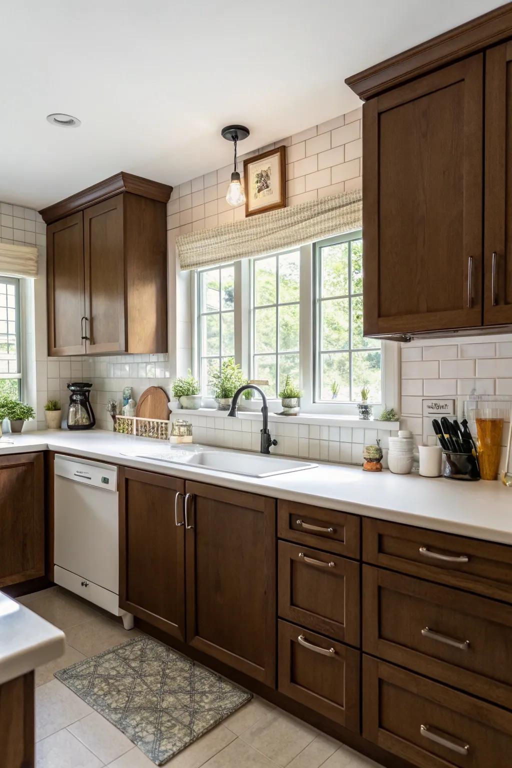 Pristine alabaster constituents furnish a revitalizing juxtaposition to brown.