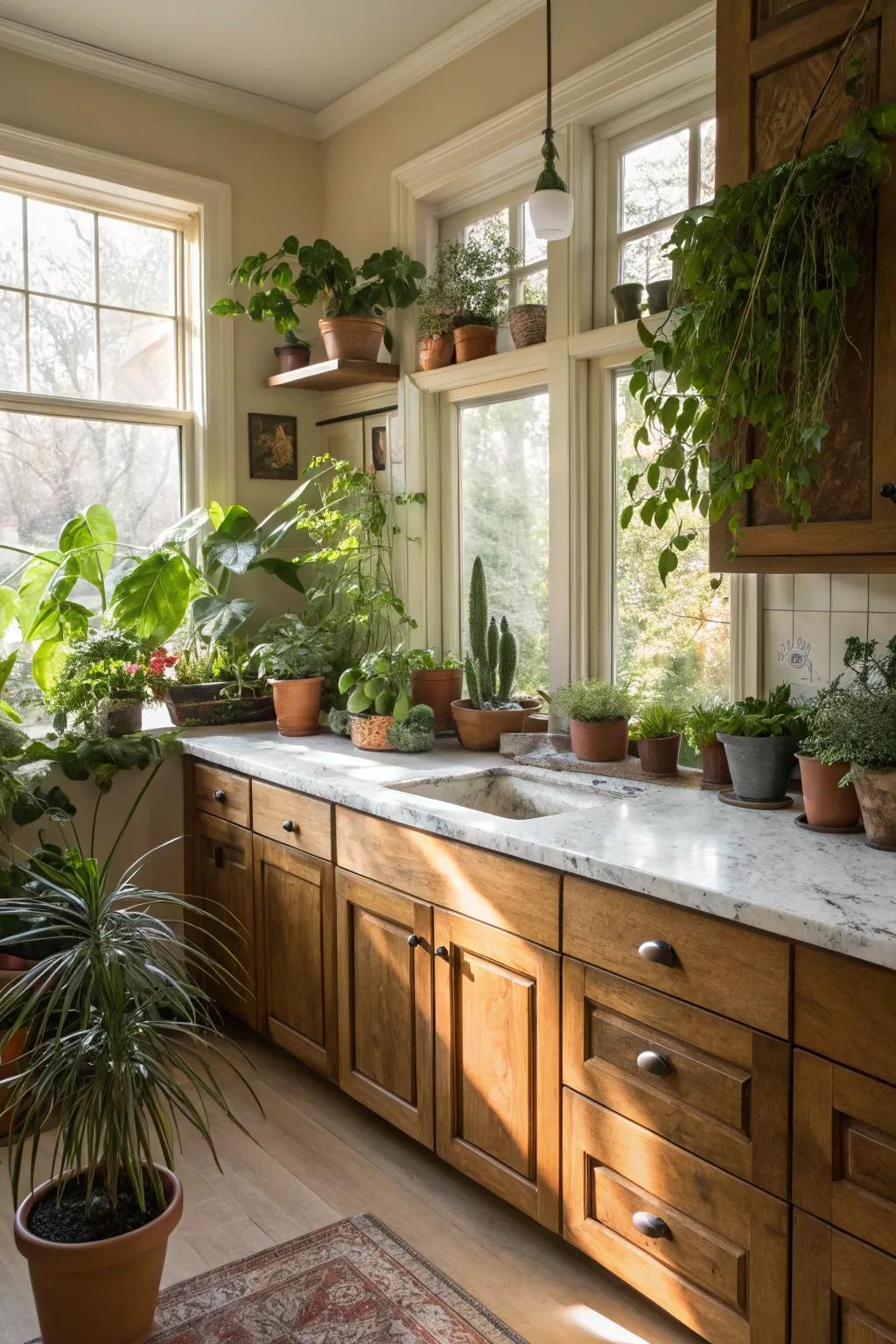 Plants bring a breath of fresh air to your kitchen decor.