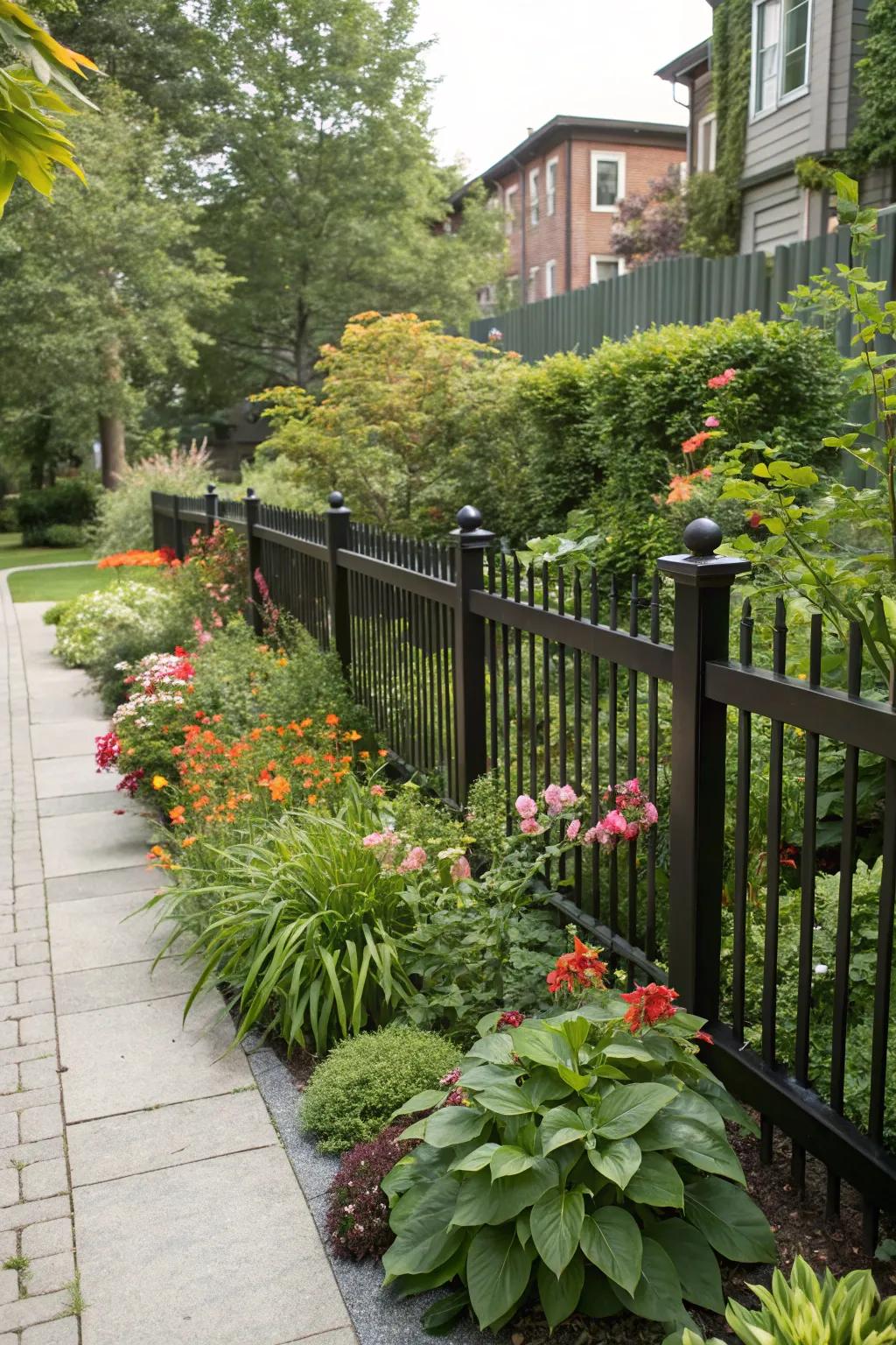 Black enamel contributes depth and renders greenery vivid in your garden.