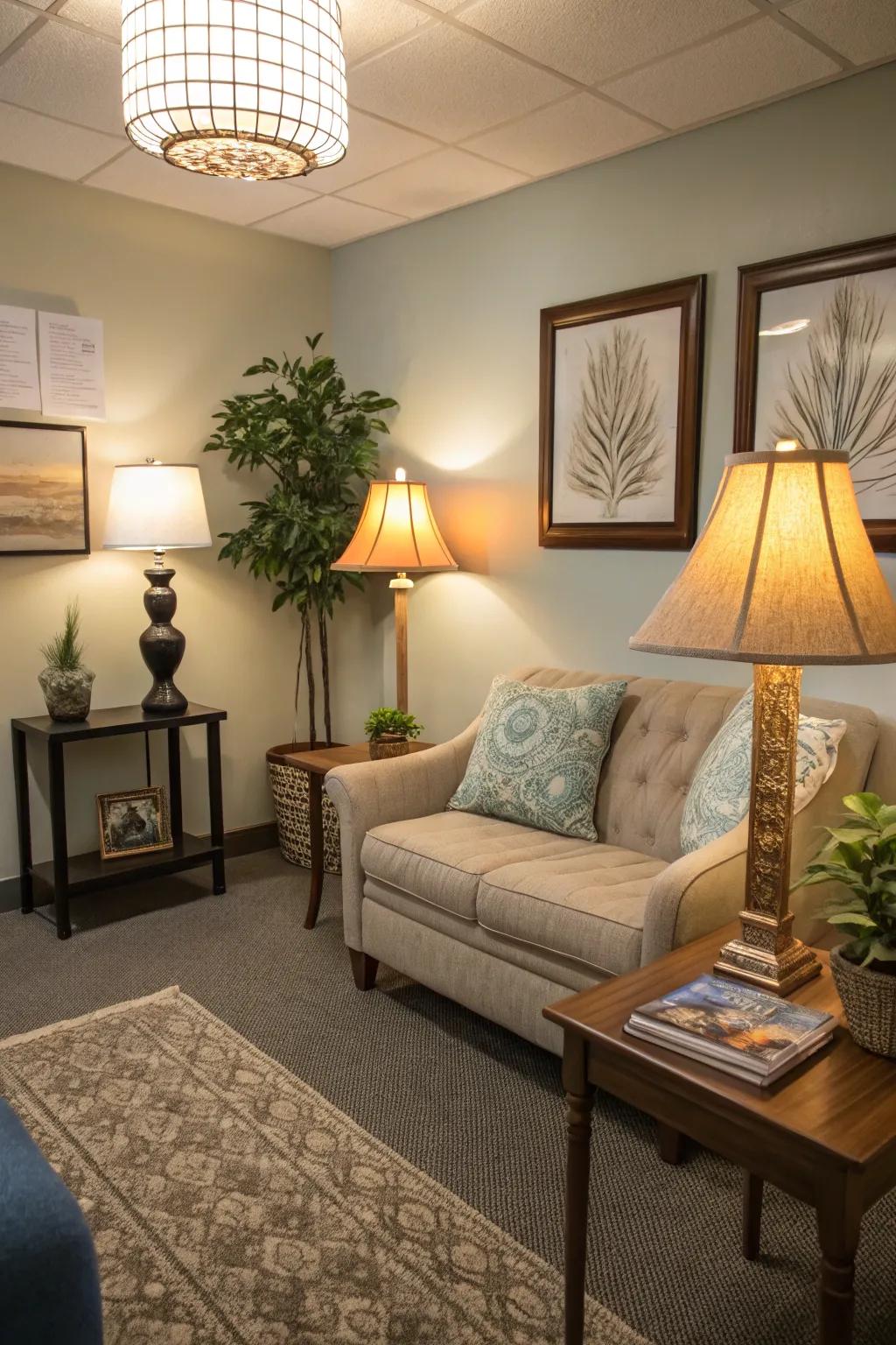 Warm lighting enriches the cozy ambiance.