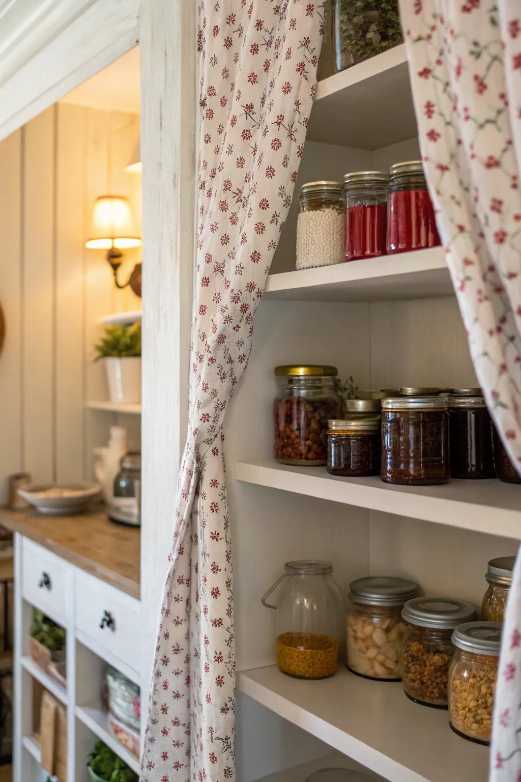 Conceal clutter with a stylish curtain on your open displays.