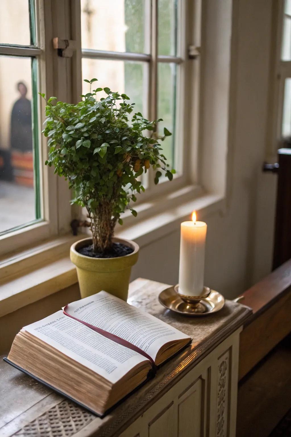 Greenery contributes a natural and peaceful element to your sacred surroundings.