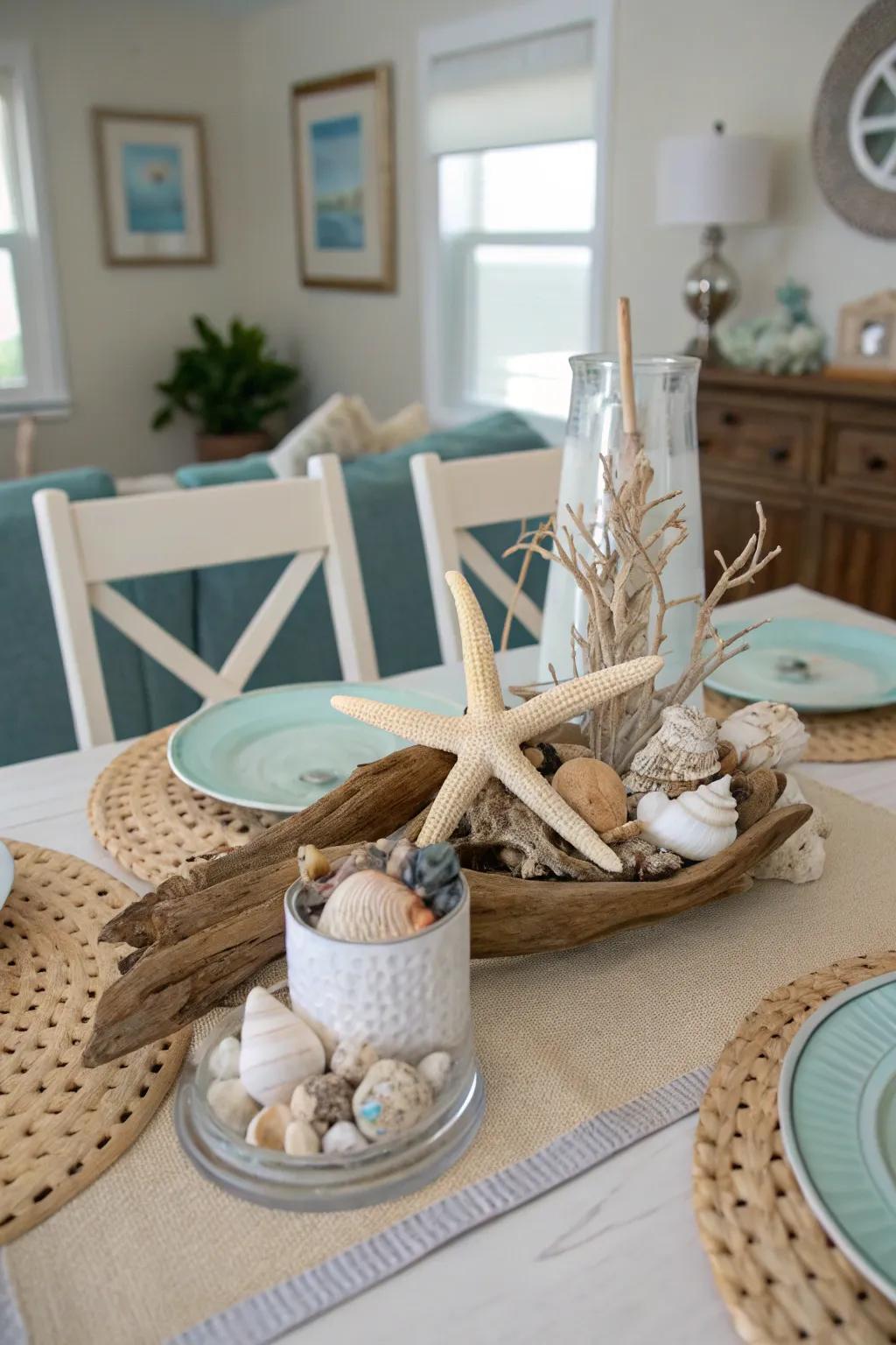 Coastal constituents fashion a laid-back, summery centerpiece.