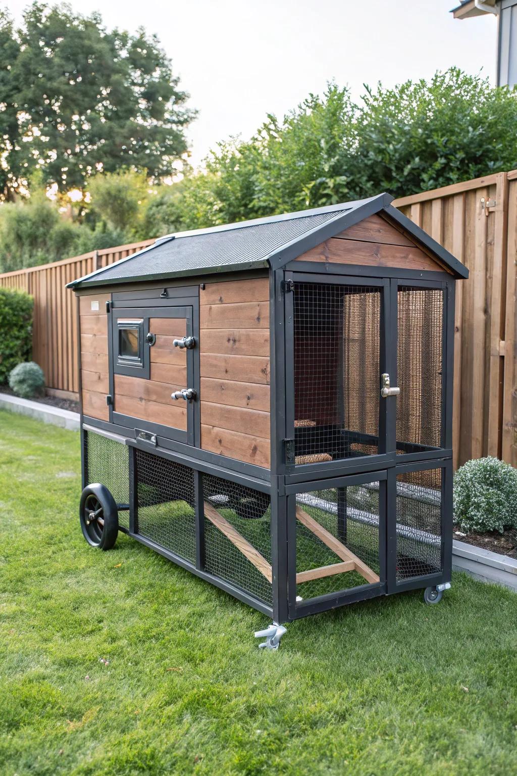 Revolutionize your backyard with this stylish and maneuverable chicken coop. A fresh start for your flock each week!