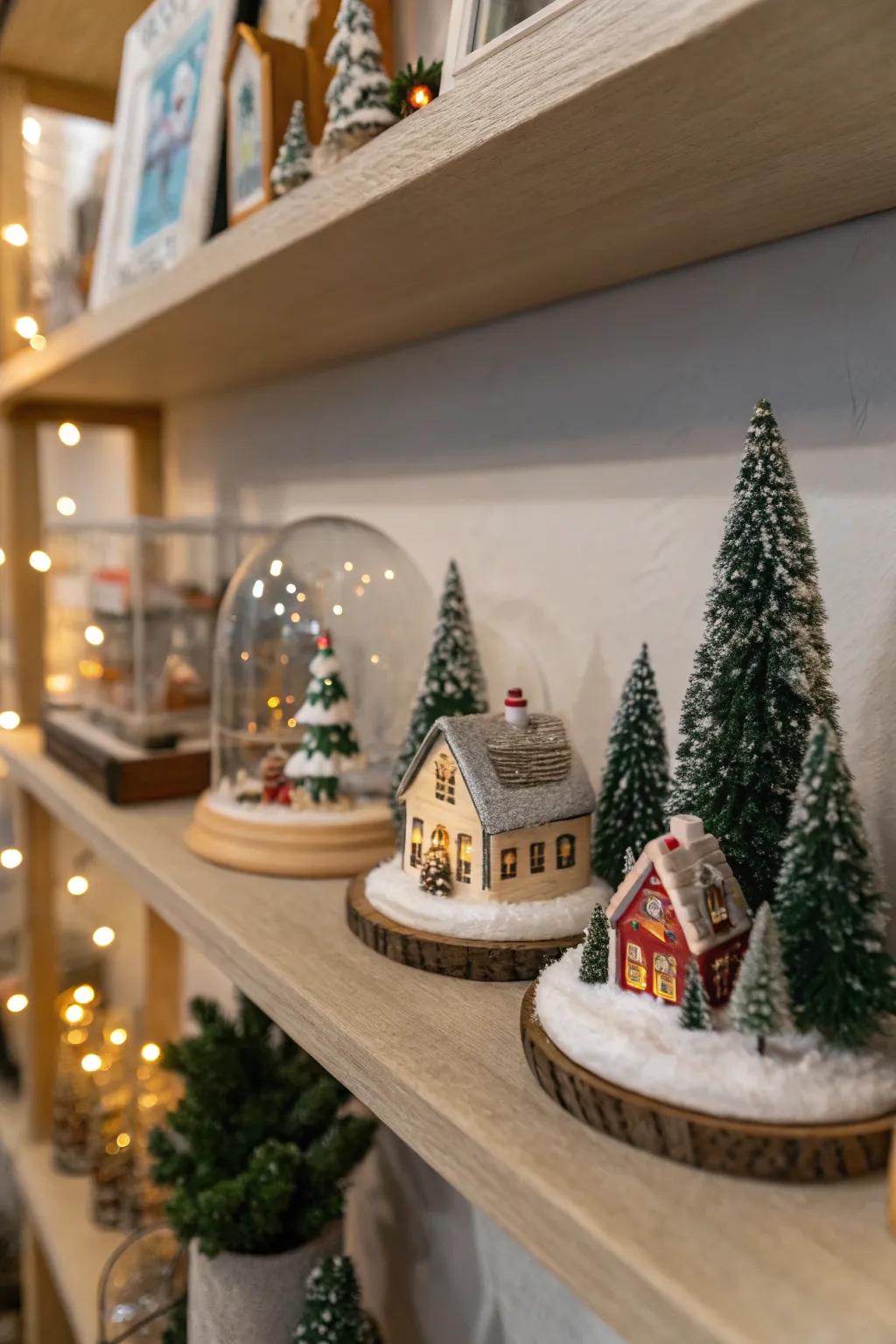 Diminutive holiday vignettes contribute allure and whimsy to your ornamental scheme.