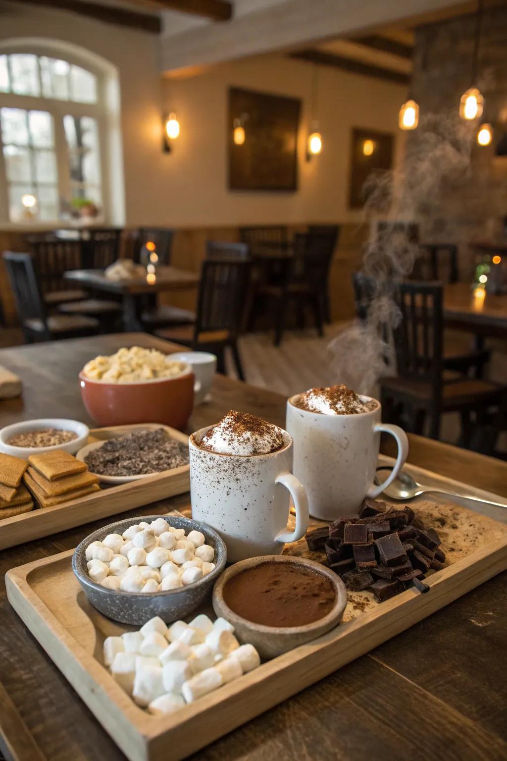 A cozy warm cocoa bar to warm the hearts and hands of your attendees.