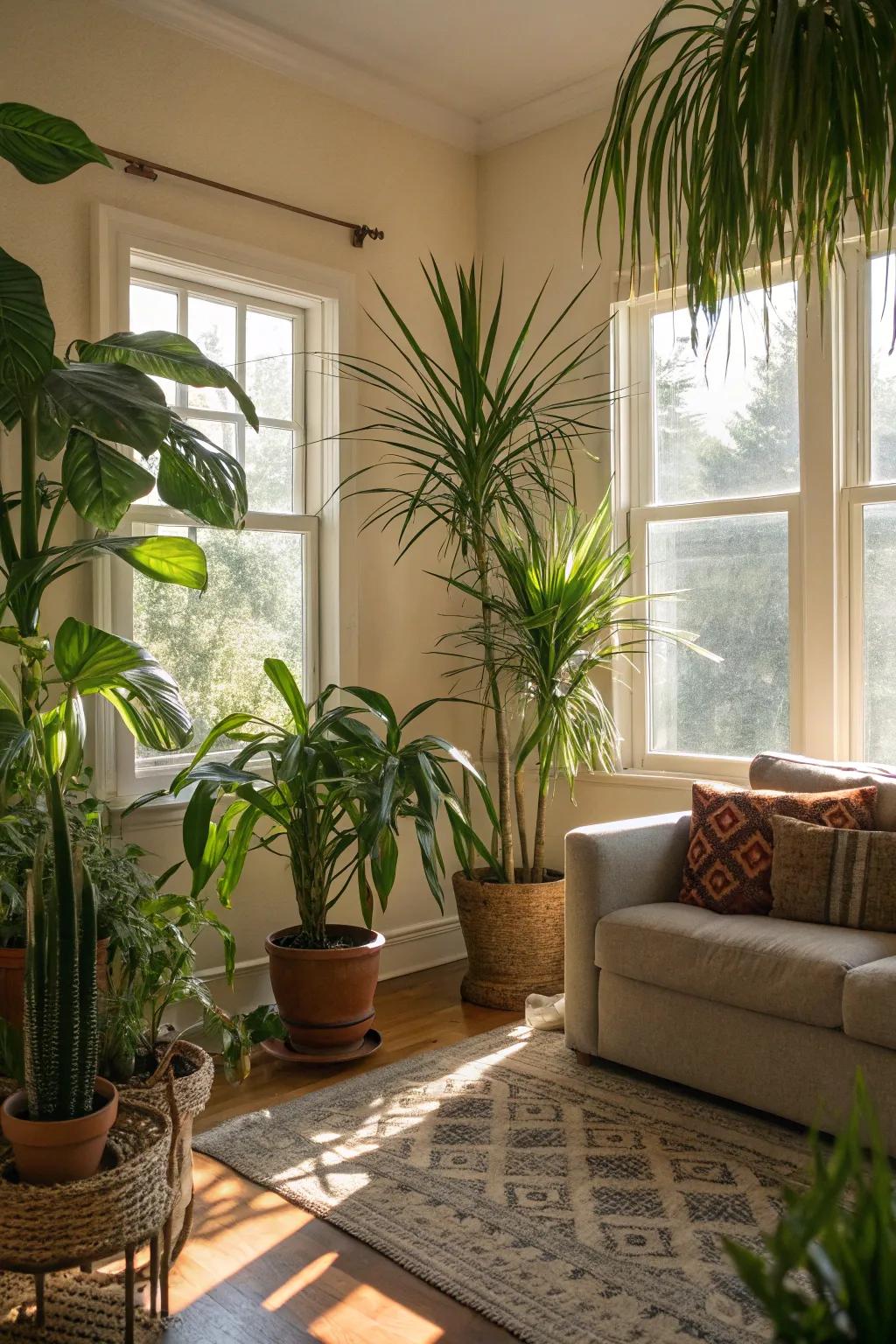 Interior flora contribute a lush, tropical component.