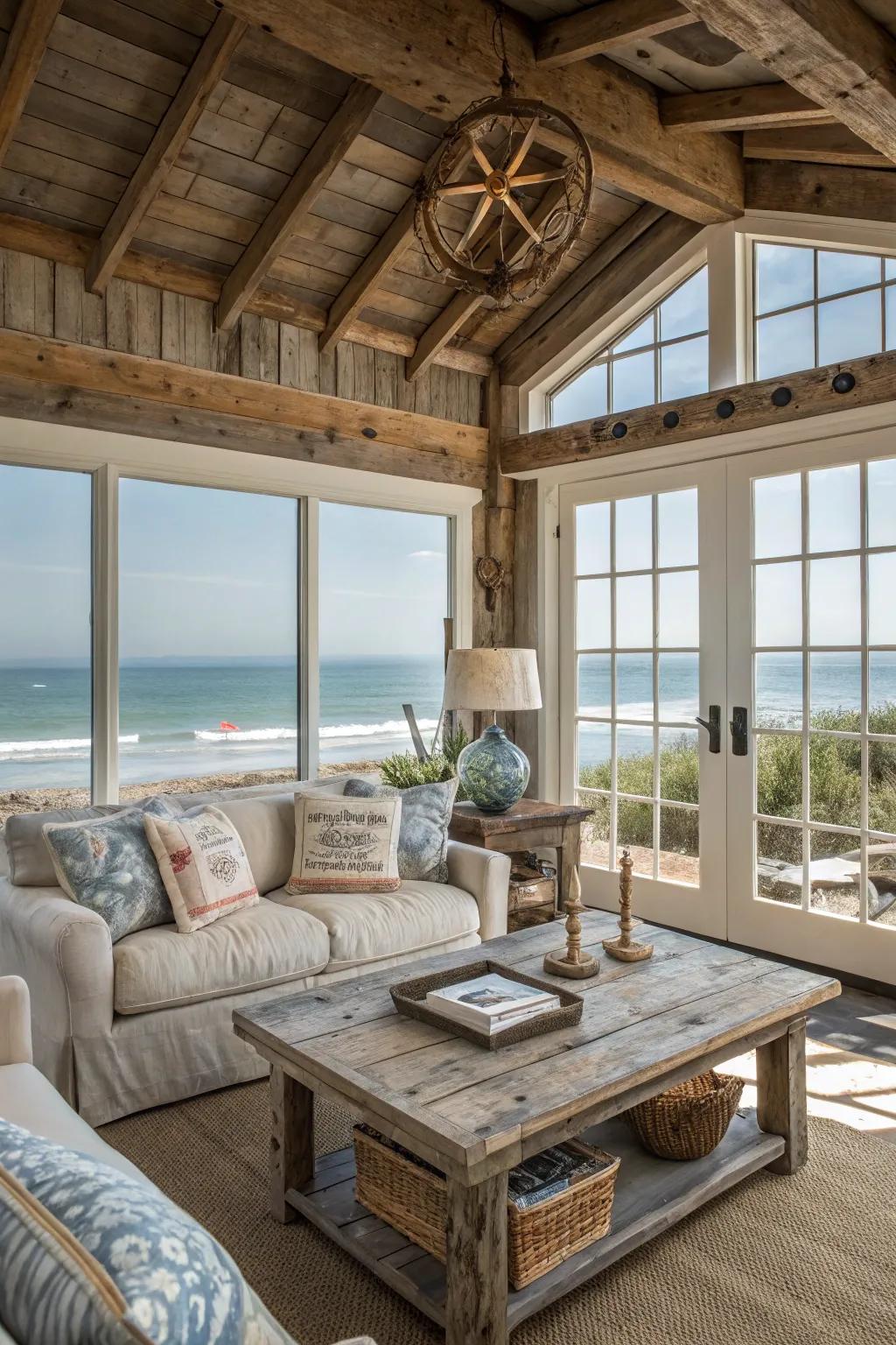 Weathered wood introduces texture and history.