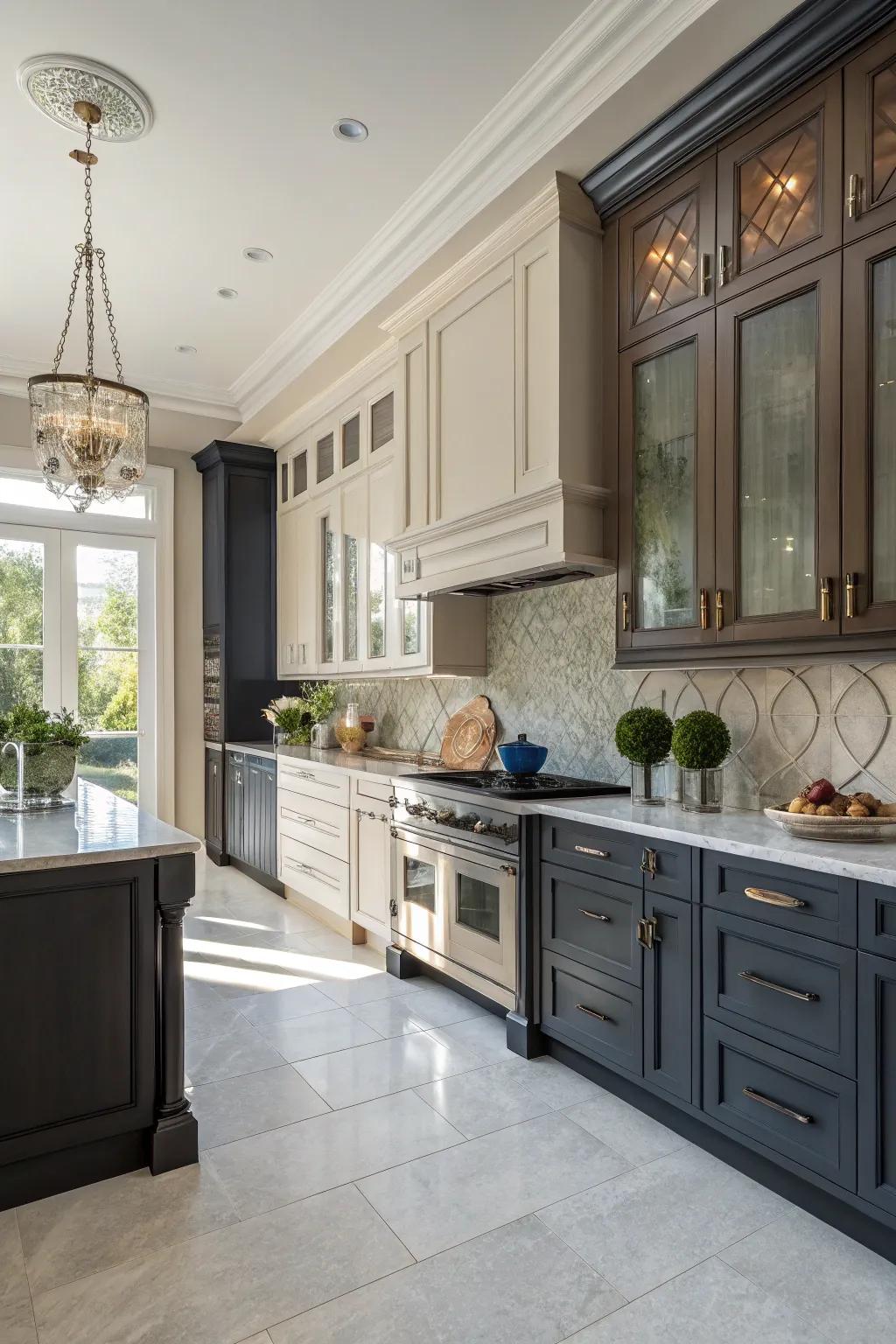 A kitchen with striking bicolor cabinets for a visually interesting and sophisticated look.
