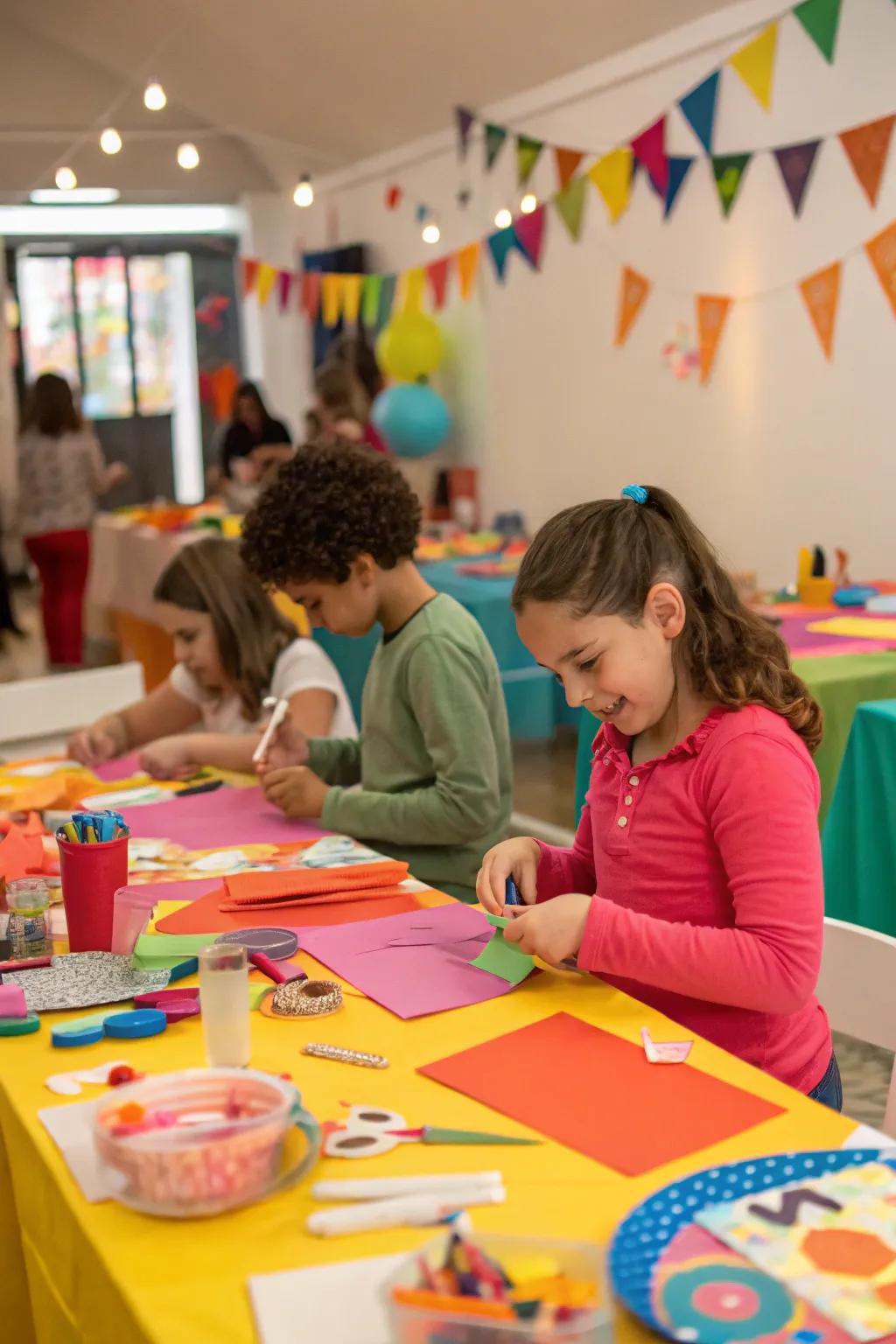 A vibrant individual art creation party encouraging creativity.