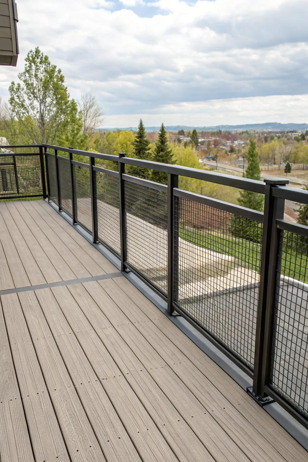 Mesh inlays contribute an urban-chic feel to blended deck borders.