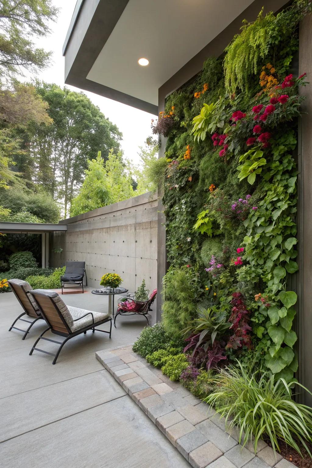 Vertical gardens optimize greenery in small settings.