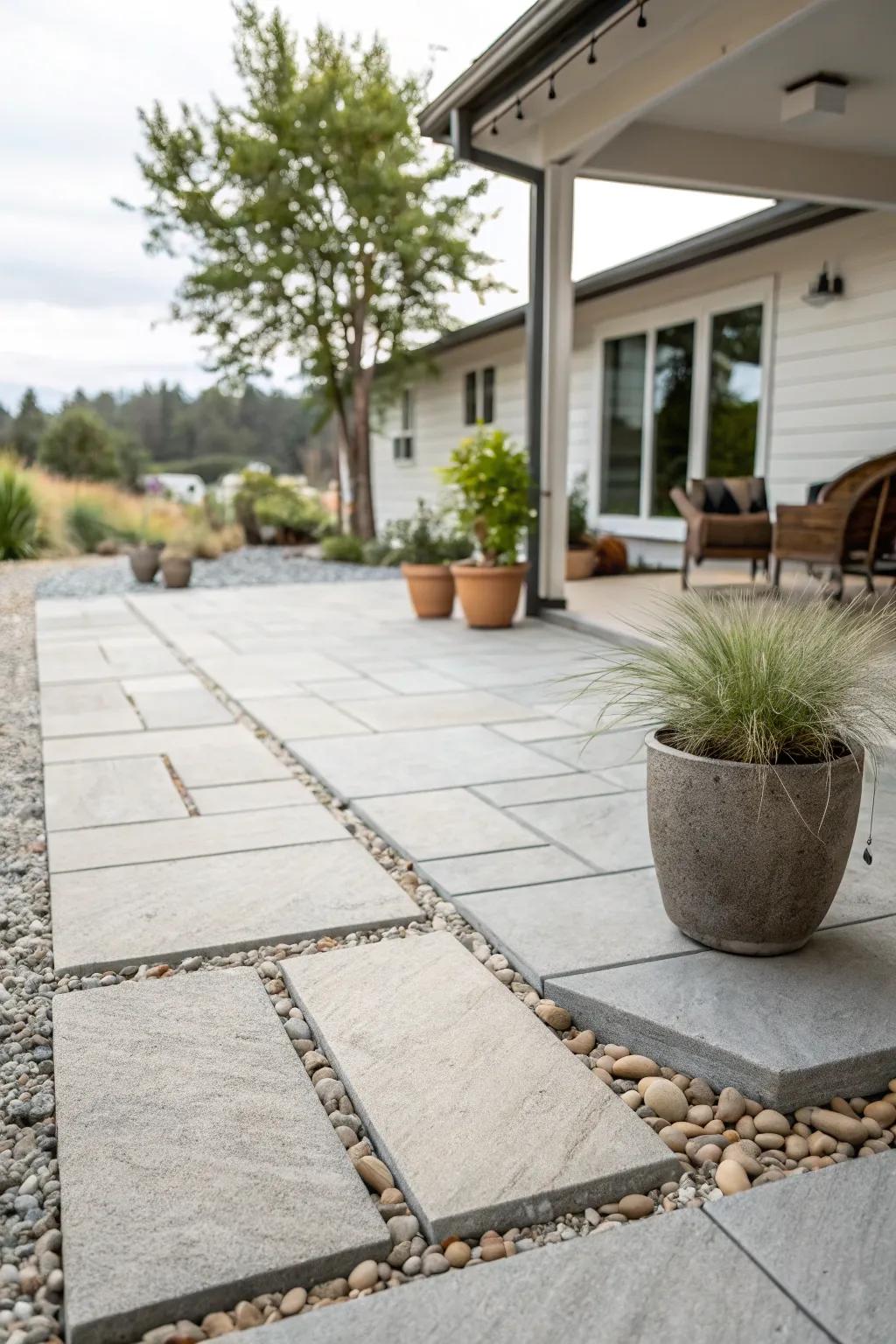Enjoy style and ease with a gravel and paver combo.