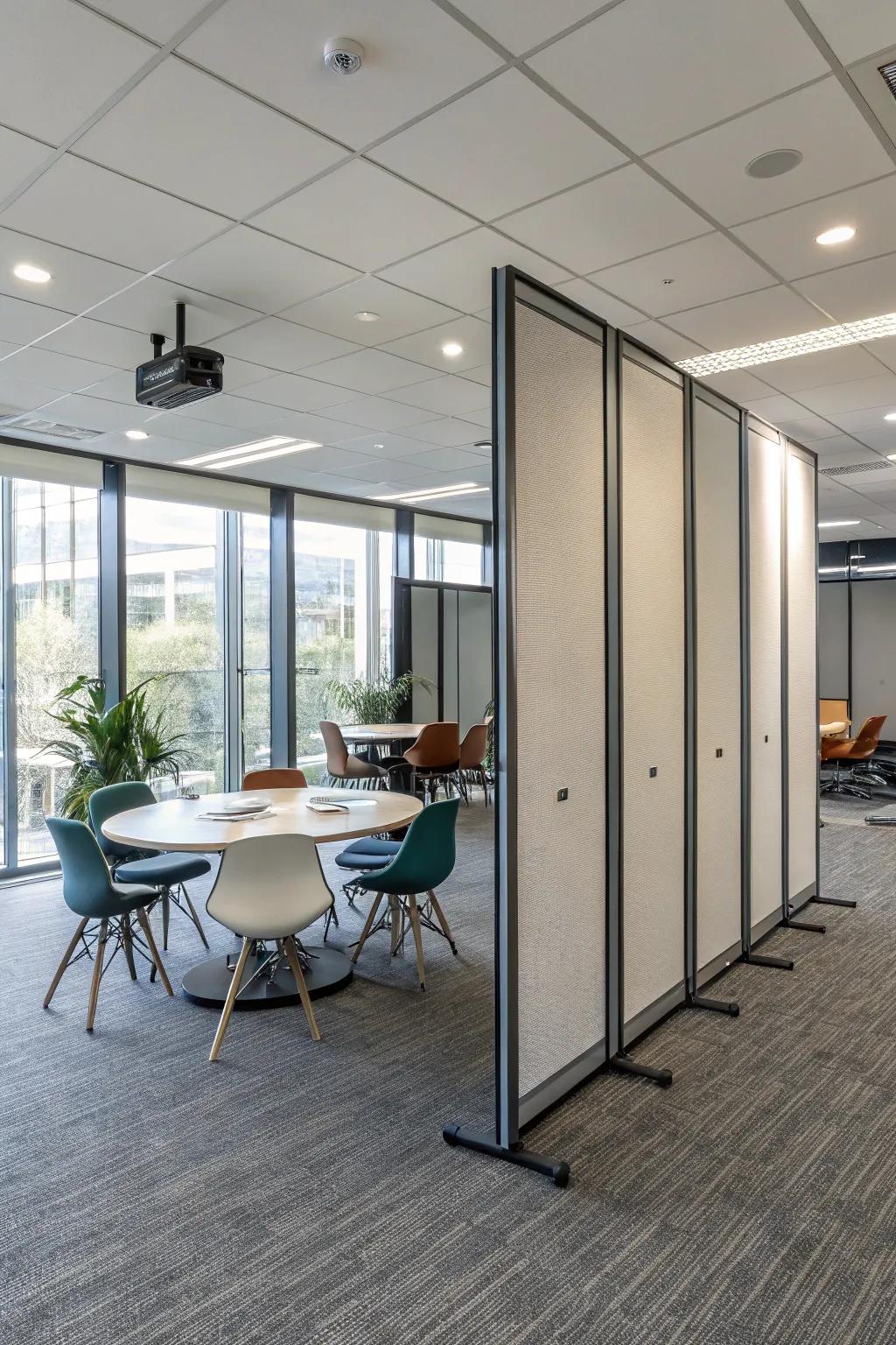 Movable dividers extend flexibility and privacy when necessitated.