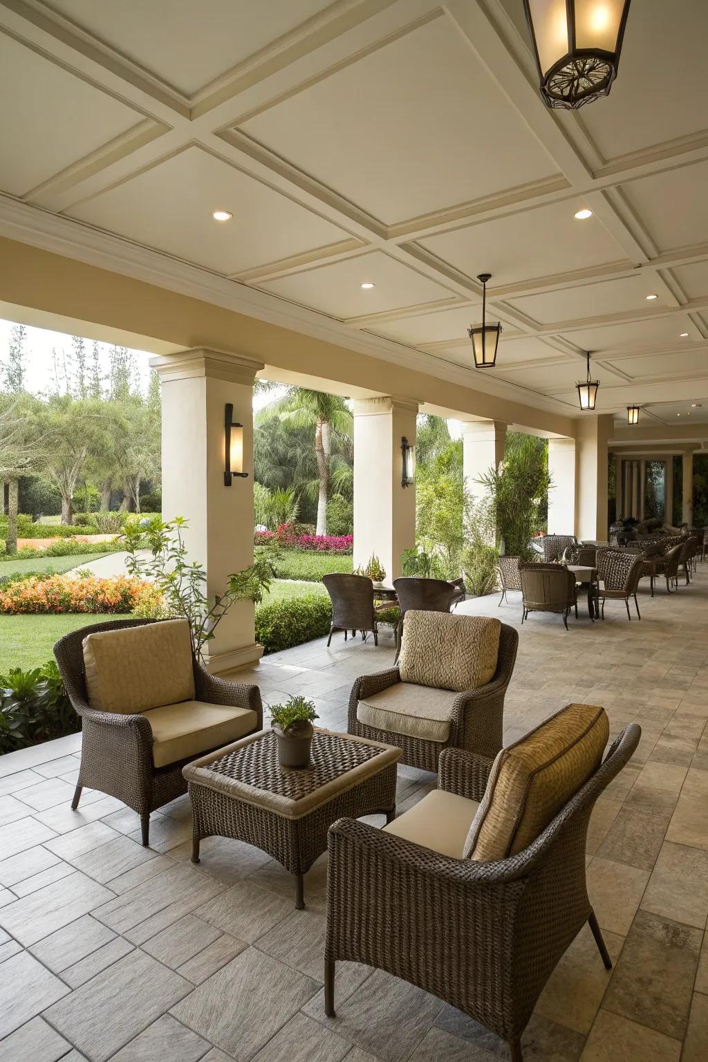 An open-arrangement patio suited for get-togethers and leisure.