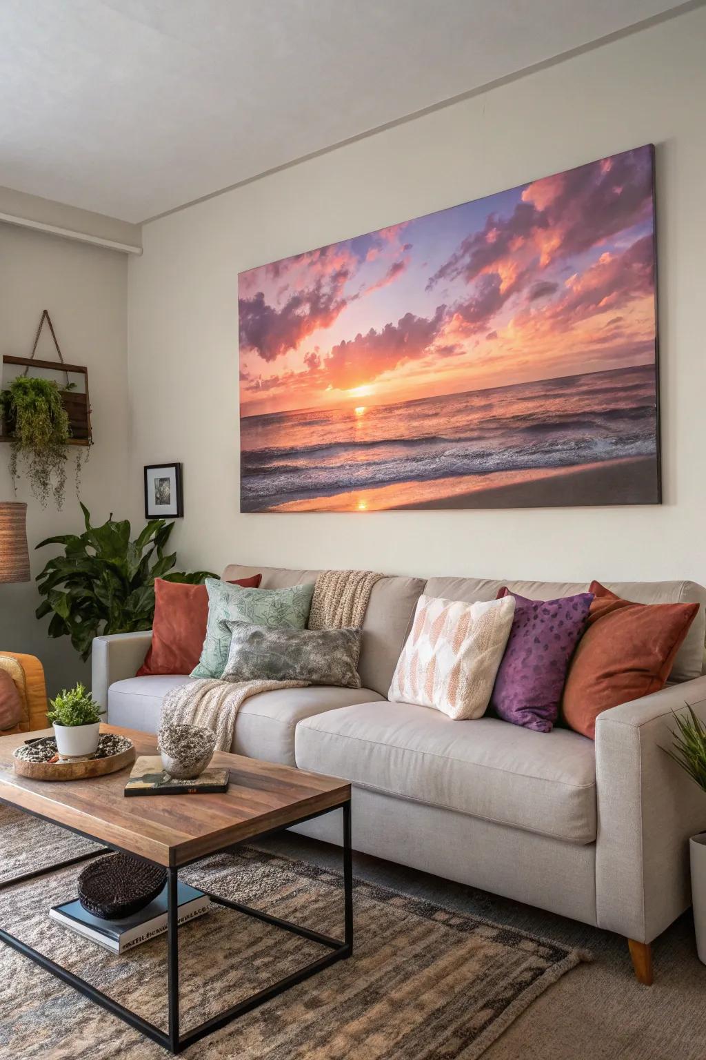 A twilight painting infuses warmth and calmness into your residence.