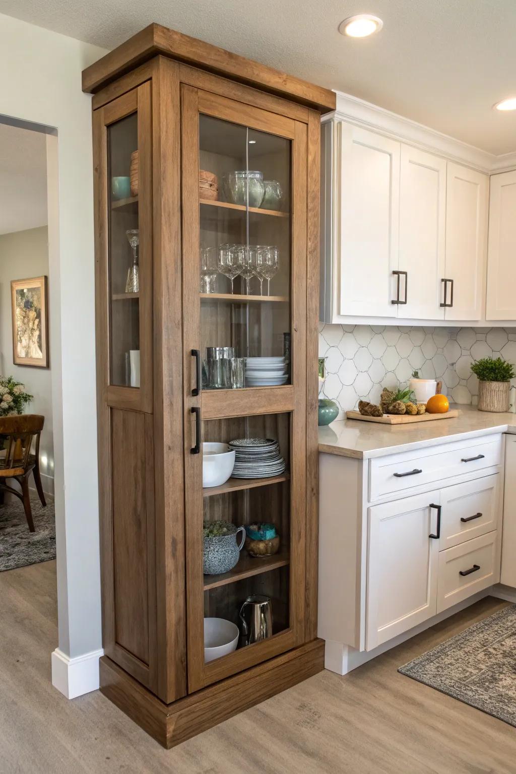 With a practical and stylish corner cabinet, maintain a tidy space.
